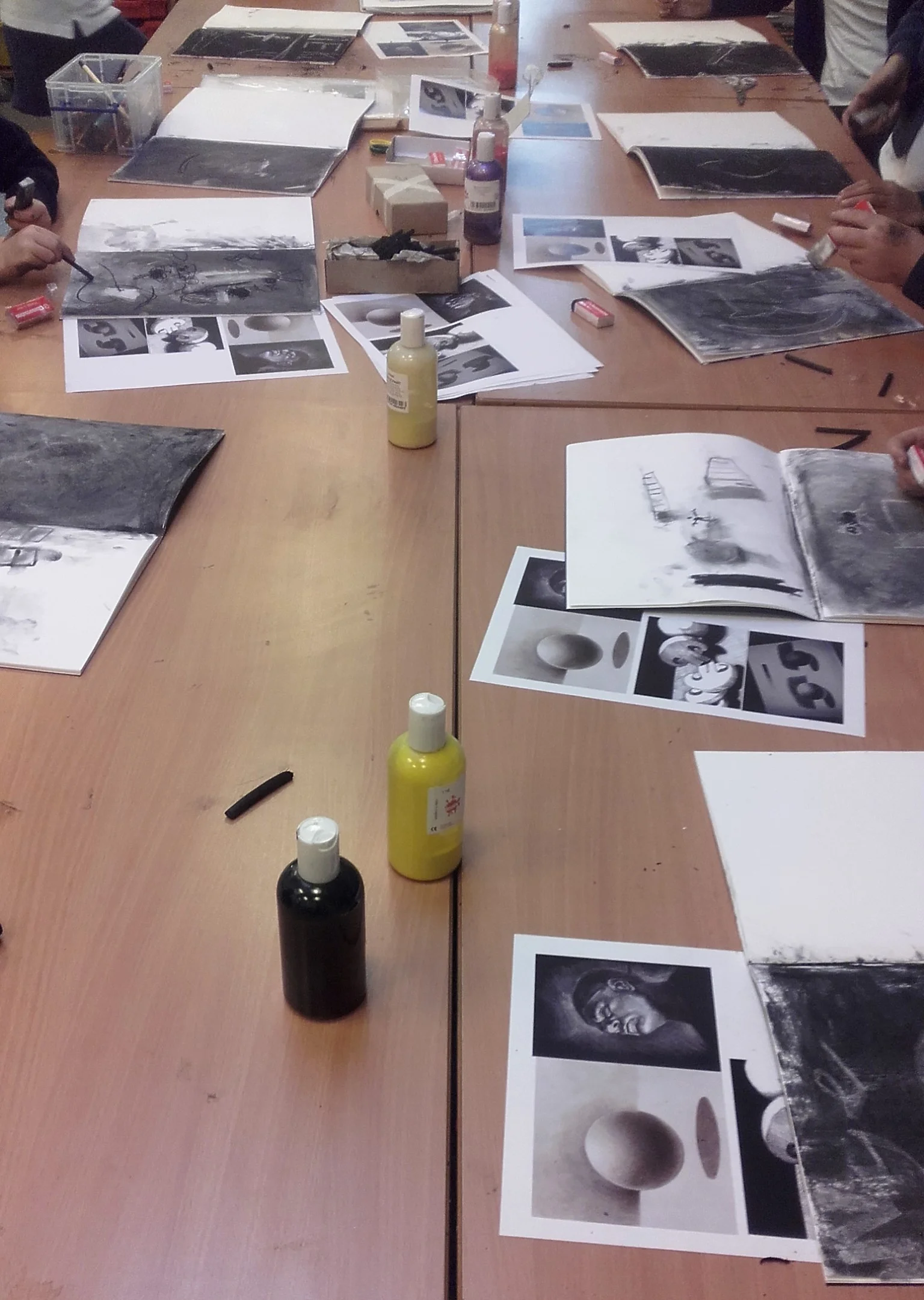 Tonal values with charcoal and rubber.