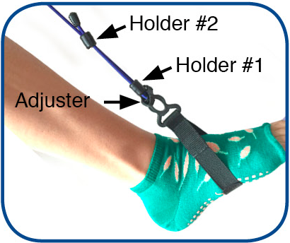 5. Slip bungee holder #1 to the bottom of the loose bungee touching the adjuster. And holder #2 to the top of the loose bungee towards the end cap.
