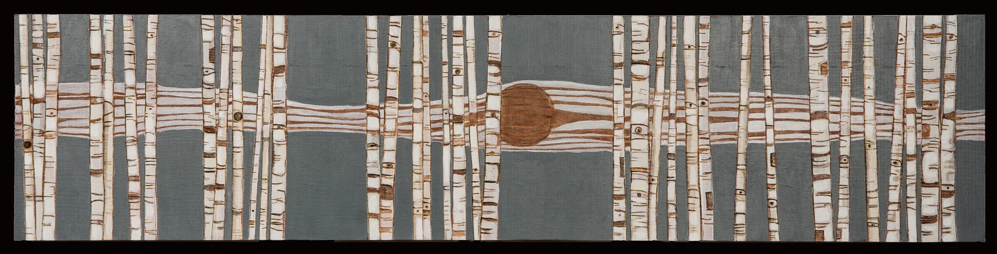 Birches on Blue with Orange (Sold)