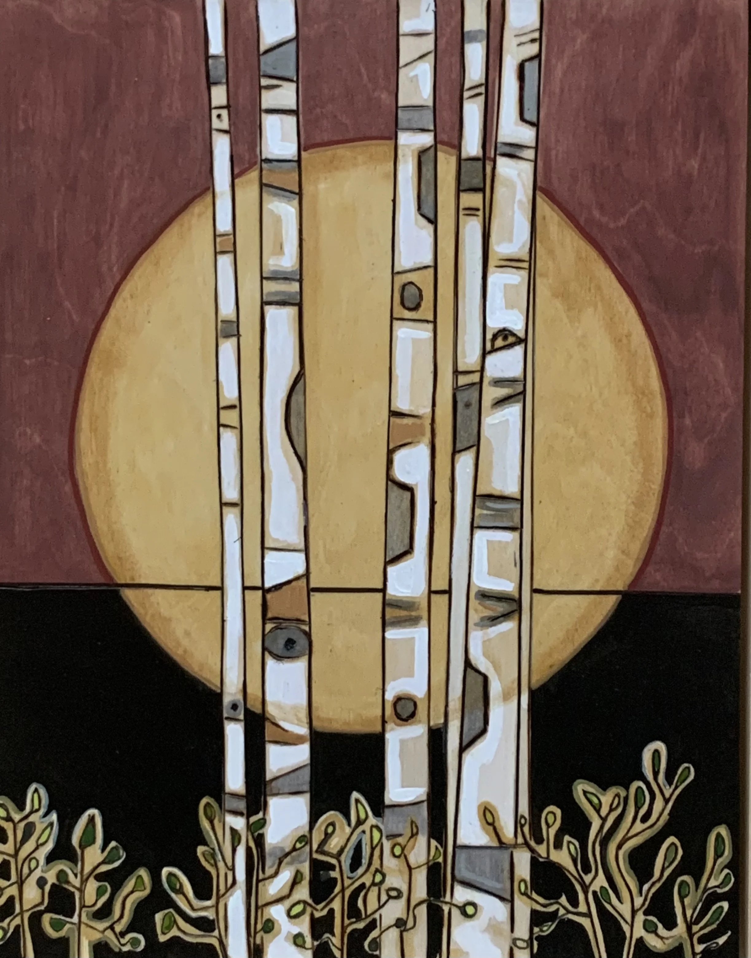  Framed wood panel, wood burned detail, stain &amp; acrylic  1525” x 12.25” x 1.75”  2025  Contact Artist for additional information 