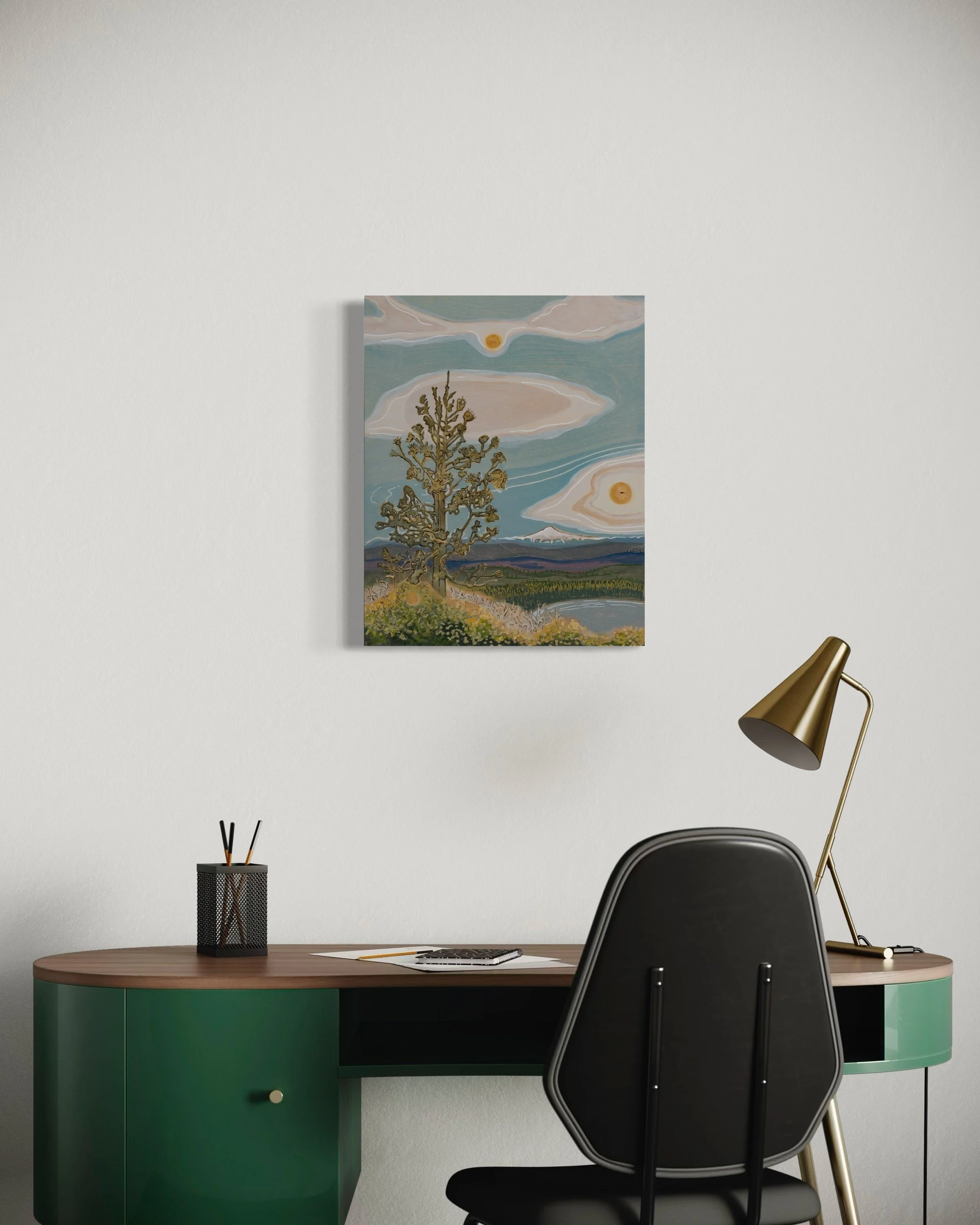  Can’t make it to the mountain? Bring it home with this serene painting on wood. It adds calm to any room and keeps the outdoors within arm’s reach—no lift ticket required. 