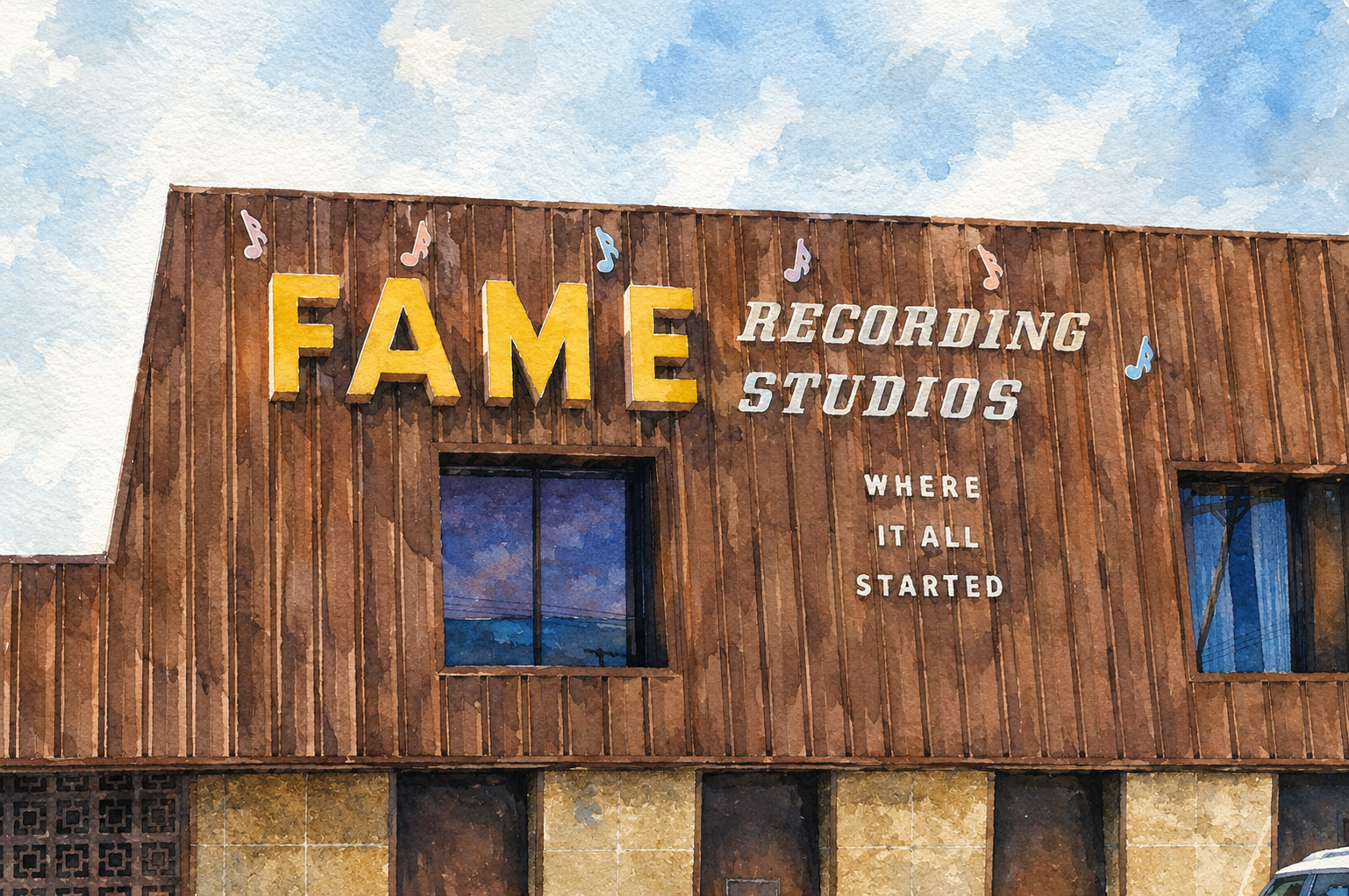 The famous Fame Recording Studios in Muscle Shoals Alabama.  Home of the Swampers.