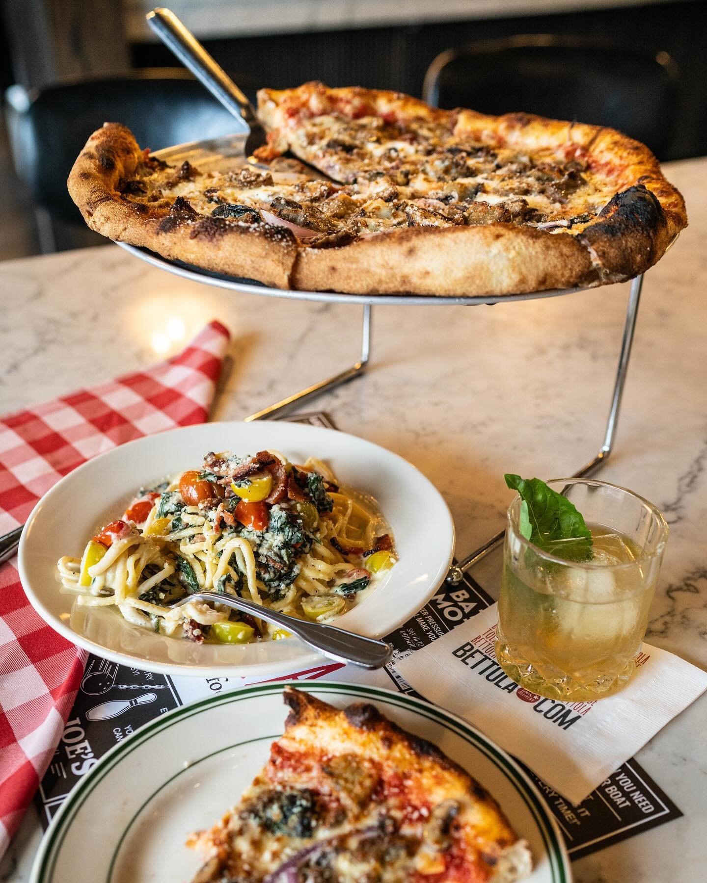 Climb aboard for the adventure of your life!
&nbsp;
JAMES
Red Classic Sauce, Shredded Mozzarella, Ricotta, Crispy Eggplant, Red Onion, Wild Mushrooms, Basil, finished with EVOO and Grated Romano. 
&nbsp;
DARE TO DREAM
Fresh Spaghetti in a Garlic in a