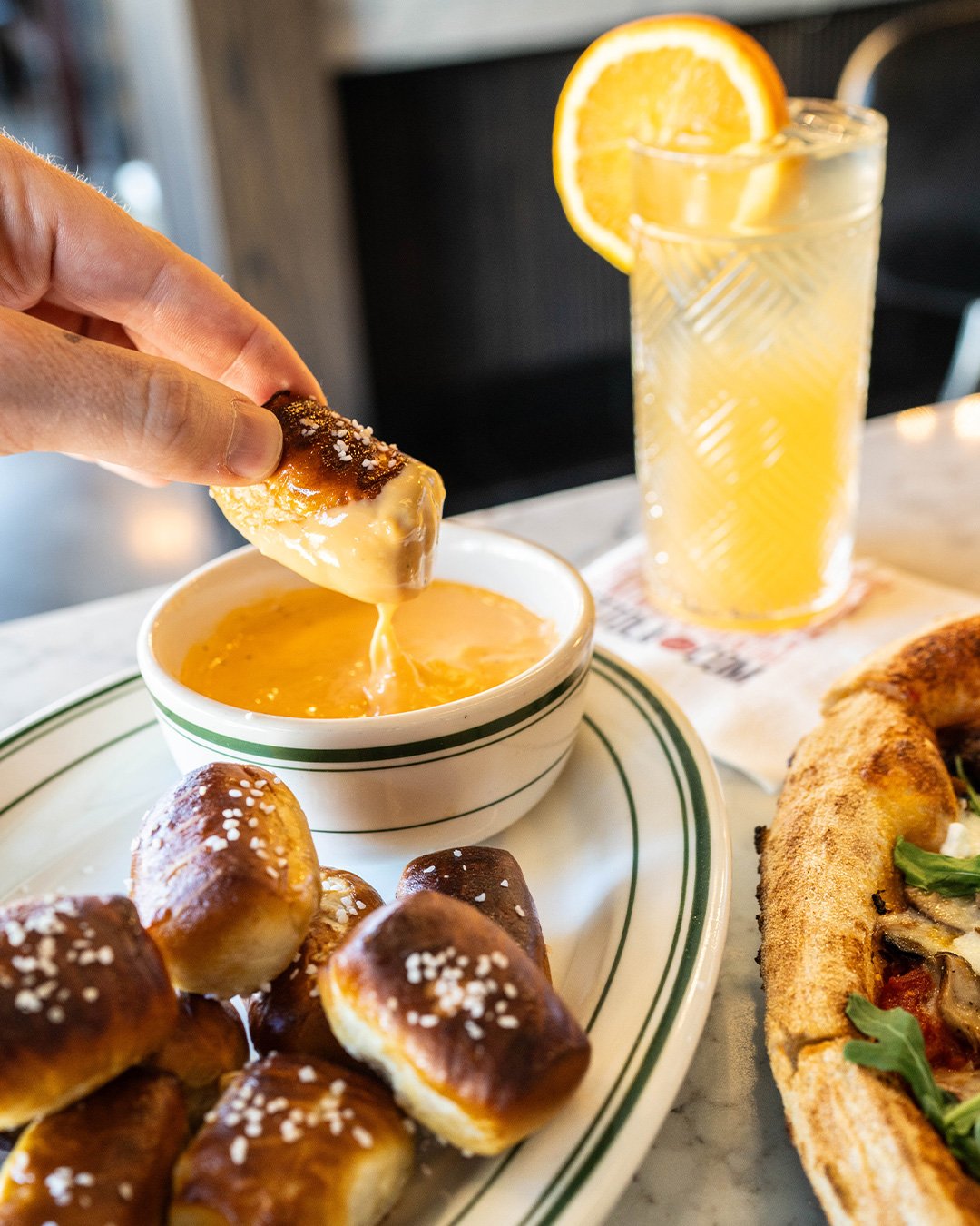 High school reunion weekend specials:

POST-IT PRETZEL BITES
Soft Pretzel Bites served warm with Cheddar Beer Cheese.

TIME AFTER TIME
Arrabbiata Sauce, Shredded and Fresh Mozzarella, Braised Short Rib, Caramelized Onions, Wild Mushrooms finished wit