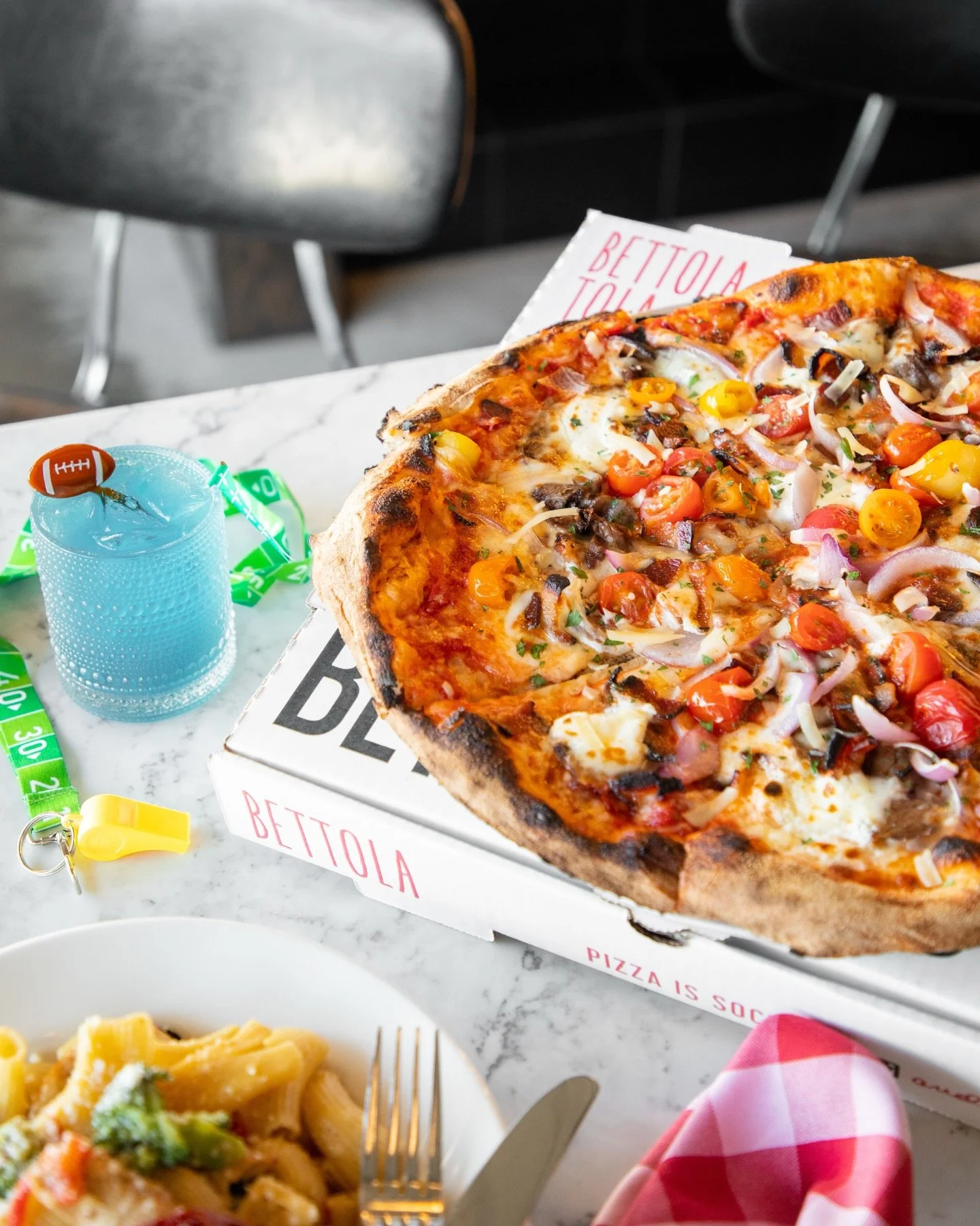 Score BIG with these specials! 🏈
&nbsp;
MVP (Most Valuable Pizza)
Arrabbiata Sauce, Shredded &amp; Fresh Mozzarella, Ricotta, Braised Short Rib, Bacon, Fresh Red Onions, Heirloom Cherry Tomatoes Finished with Grana and Parsley
&nbsp;
FIRST DOWN
Riga