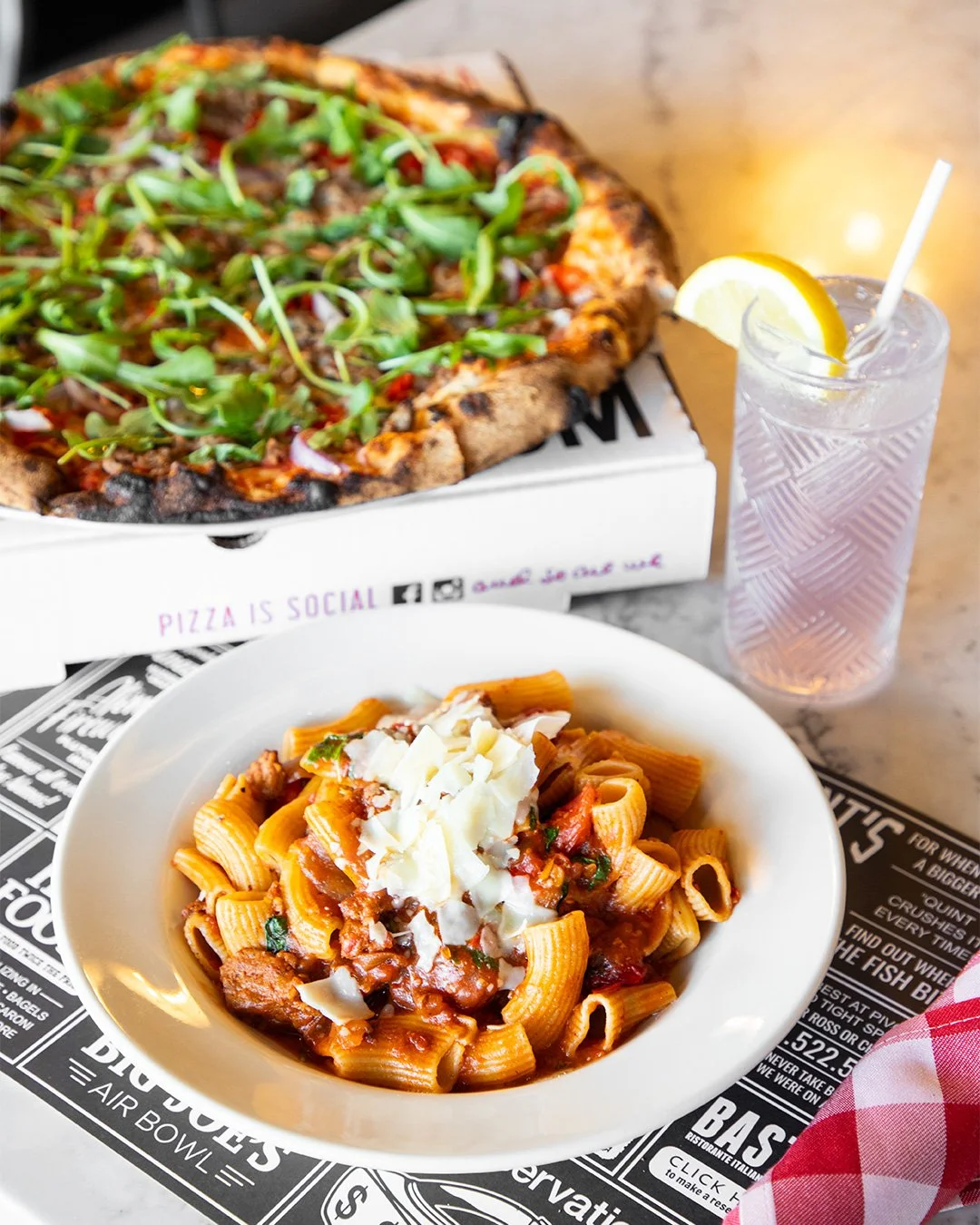 Flirting and thriving specials ✨

DOLLHOUSE
Fresh Rigatoni, Crumbled Italian Sausage, Caramelized Onions, Blistered Cherry Tomatoes,�Garlic, Arugula, Shaved Pecorino, Balsamic-Tomato Reduction.

POISE
Classic Red Base, Fresh &amp; Shredded Mozzarella