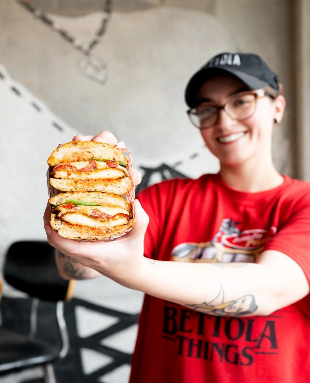 This week&rsquo;s specials, created by this crew:

THE HANNAH
Crispy Chicken, Roasted Eggplant Whipped Ricotta, Roasted Red Peppers, Shredded Mozzarella, Basil, Marinara

THE BRYCE
Marinara Base, Shredded &amp; Fresh Mozzarella, Sweet Italian Sausage