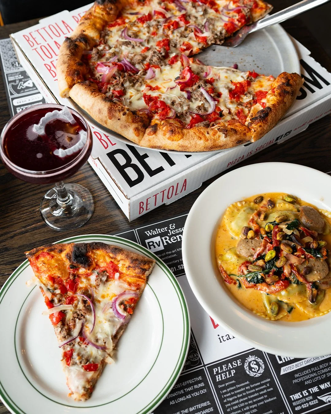 Lost Boys specials 🧛🏻&zwj;♂️ first come, first stake.

VAMP OUT
Marinara Base, Smoked &amp; Shredded Mozzarella, Shaved Sirloin, Fresh Red Onion, Peppadew Peppers Finished with Shaved Grana.

MONSTER BASHERS
Pesto-Burrata Ravioli, Sweet Italian Sau