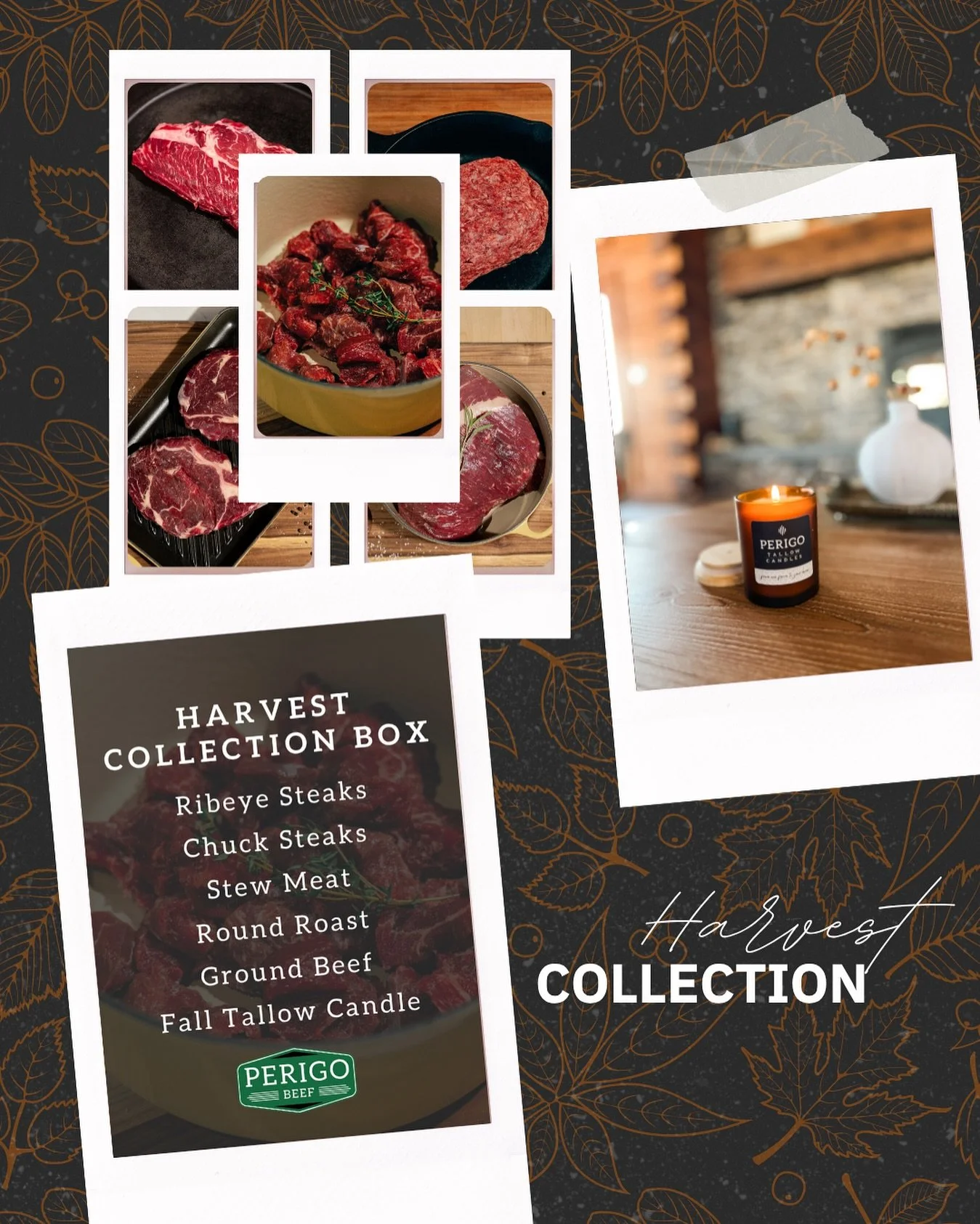 🥩🍂 Harvest Collection is here! 🌾🥩
The perfect mix of steaks, roasts, stew meat &amp; ground beef&mdash;PLUS one of our cozy fall-scented tallow candles in every box.

👉 Order yours today through the link in our bio, or comment &ldquo;harvest&rdq