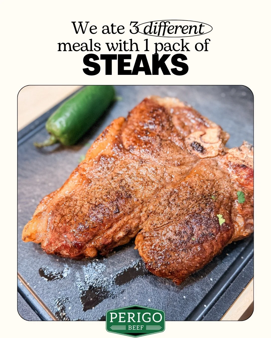 We cooked one pack of t-bone steaks and turned it into three completely different meals this week.

🌮 Tacos
🍝 Pasta
🍜 Ramen

A good reminder that a little beef goes a long way.

Just 3 oz of beef = ~&frac12; of your daily protein, and when steaks 