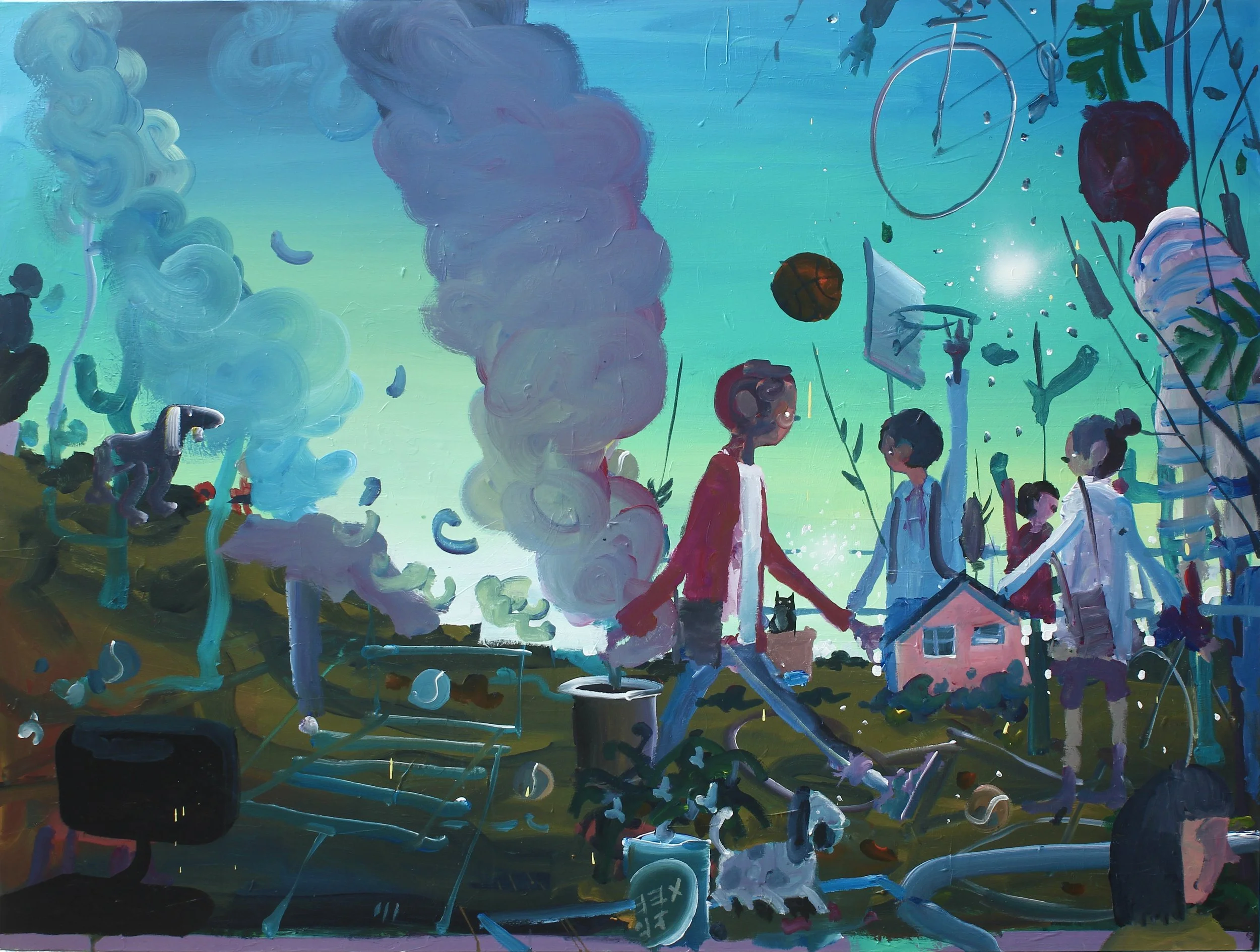 Walking in the Park (2025) Acrylics and lacquer on linen, 120 x 160 cm