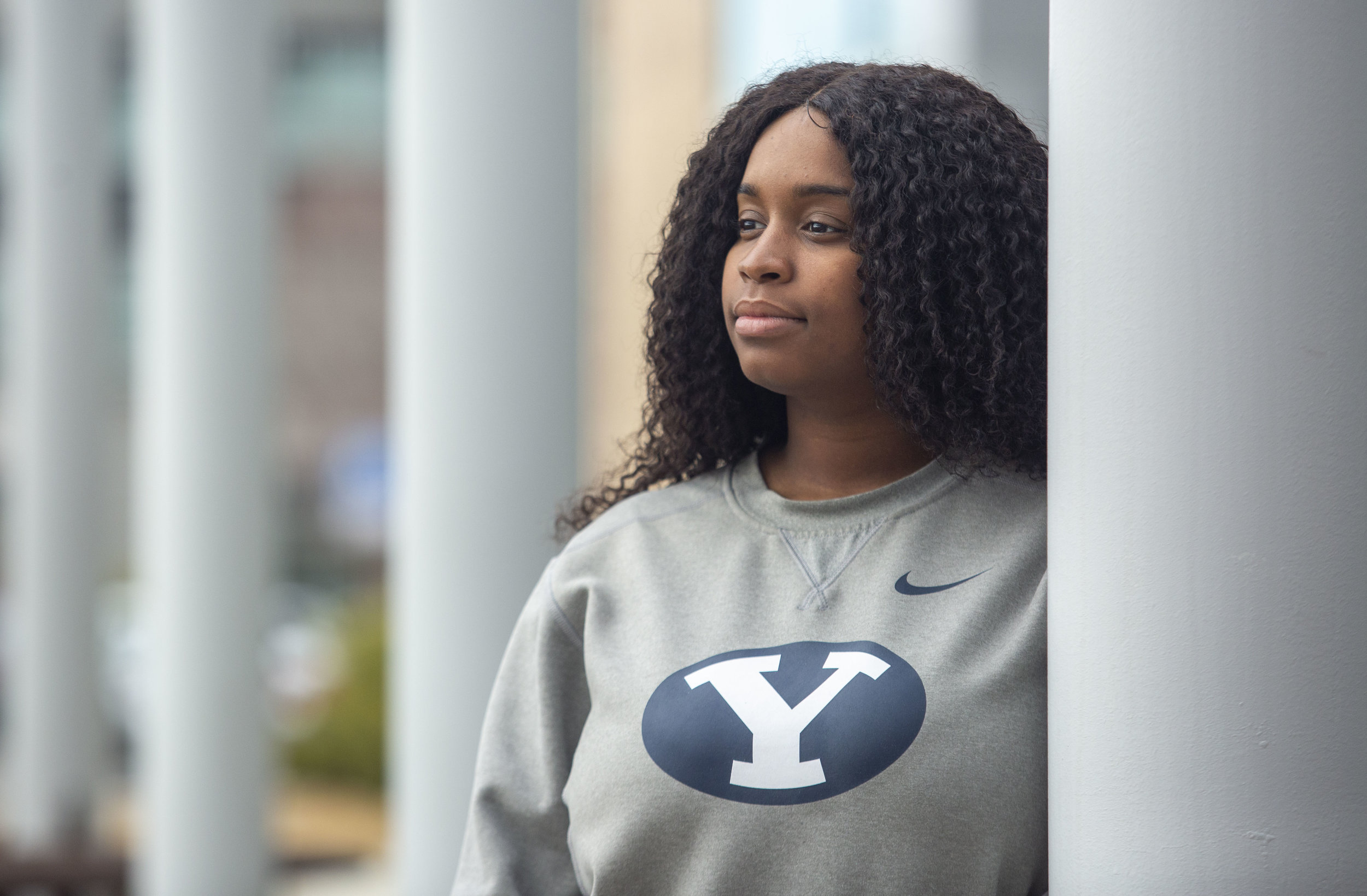 Student Johnisha Demease-Williams, 21 who worked on a video about African American students, at the BYU campus on Thursday, Feb. 28, 2019, in Provo. The video, entitled "We Are BYU" series contains interviews with black students who attend BYU. (Photo by Natalie Behring, special to the Daily Herald).