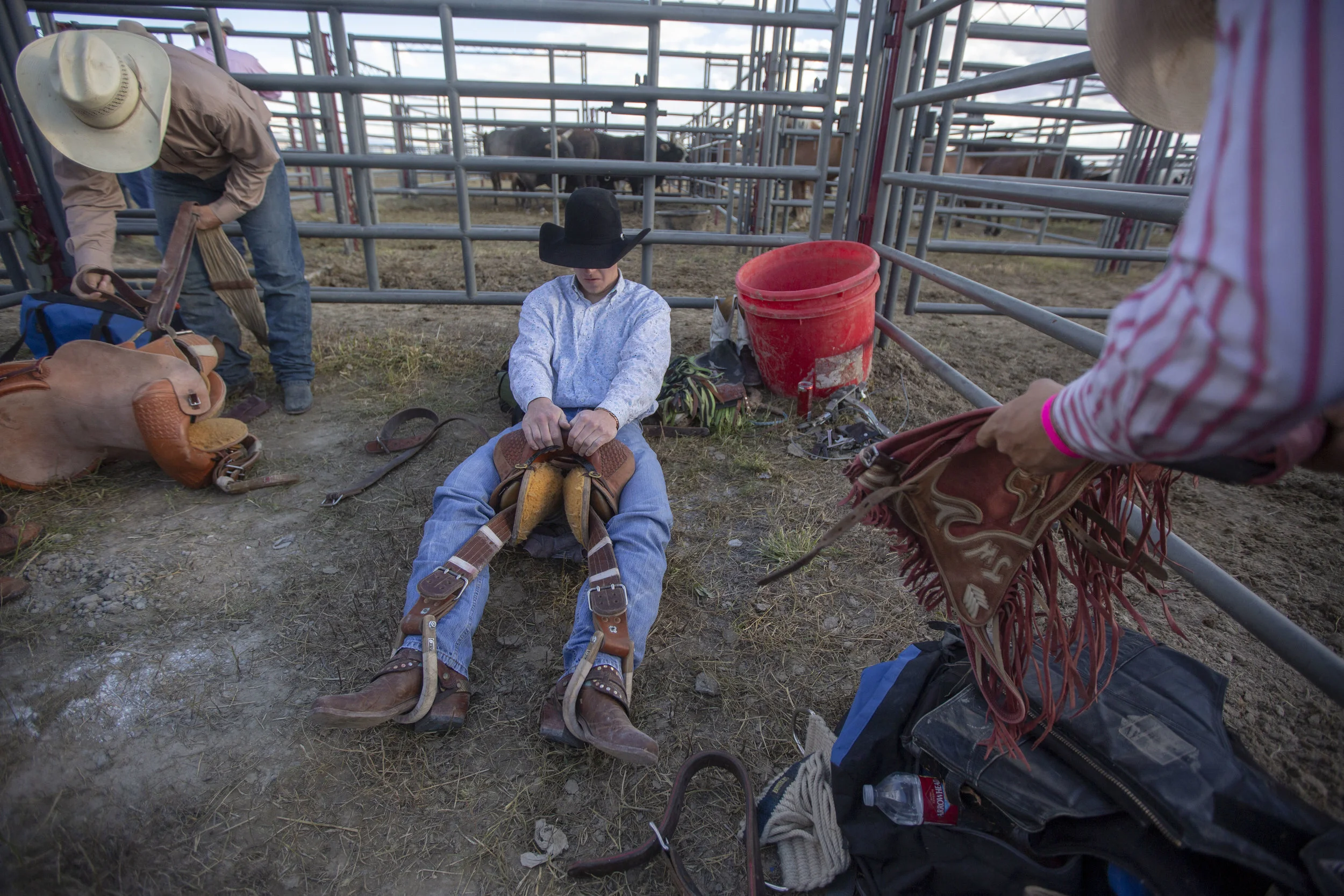 Saddle Bronc riders get ready for their event.