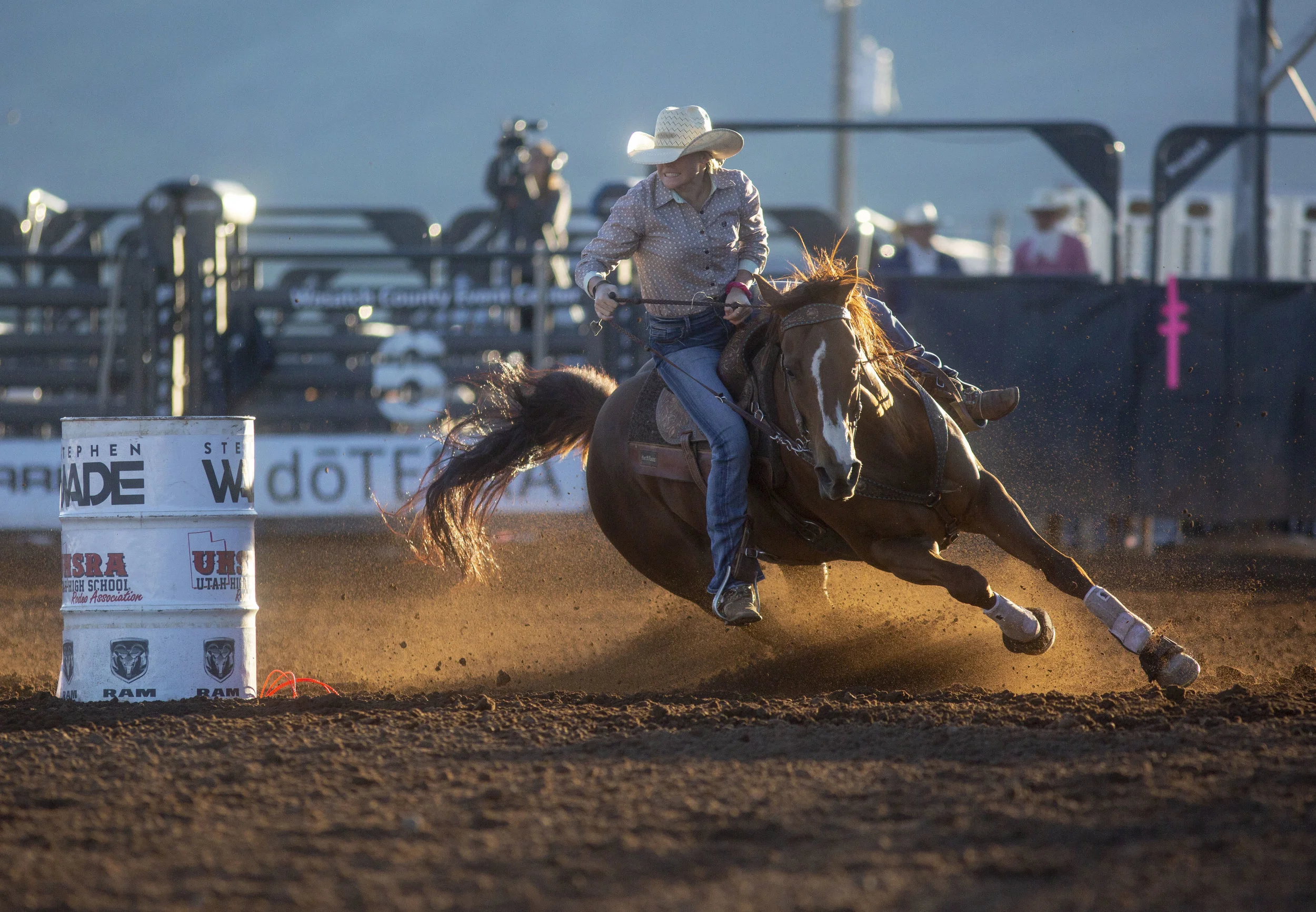 Macee Mcallister competes in the barrel racing event at the Utah High School Rodeo Finals.