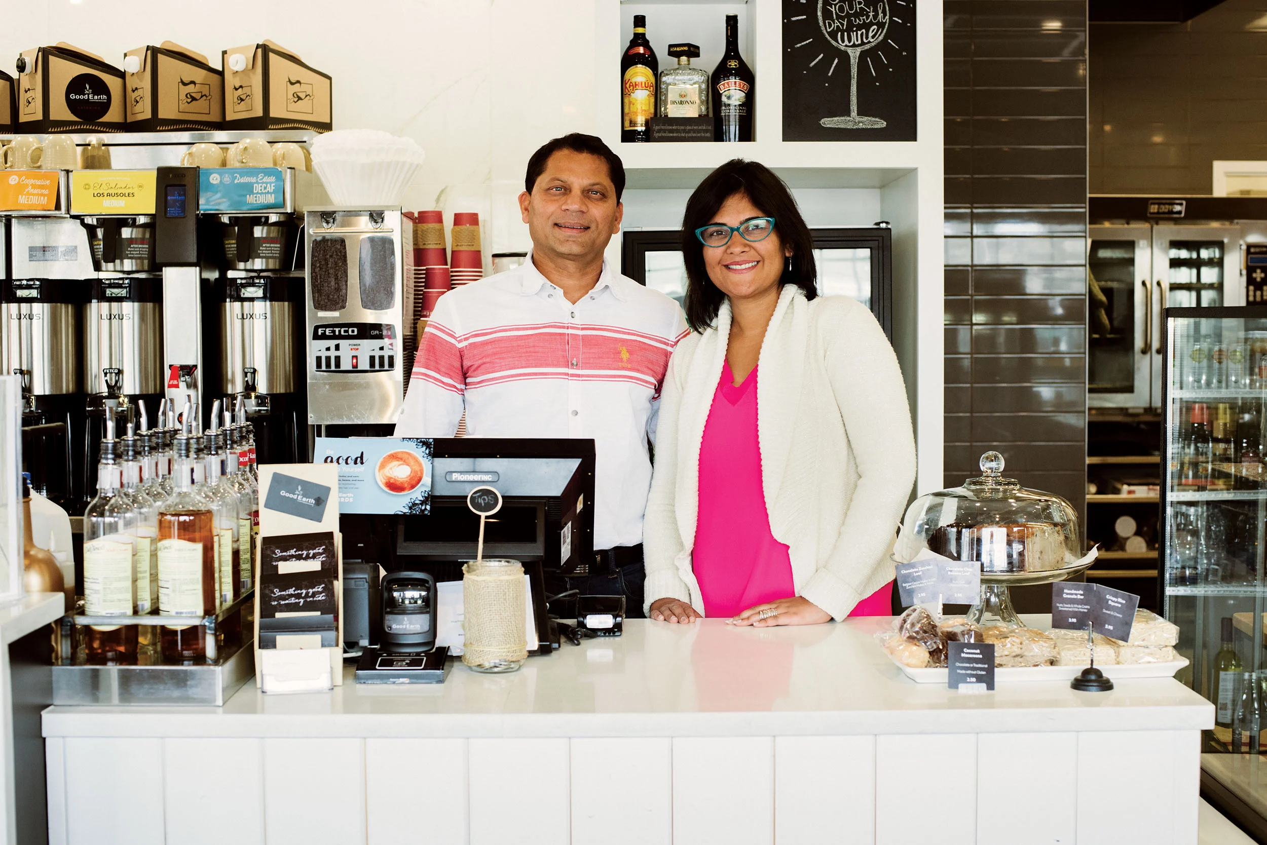 Taking care: Manoj and Ritu Agarwal at the Good Earth Coffeehouse in Strathcona. Photography by Jared Sych.