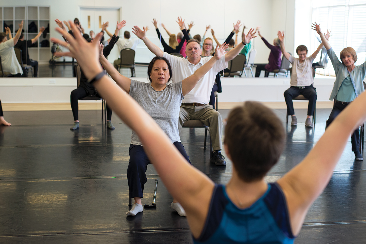 Participants get moving during a Dancing Parkinson’s YYC session at Decidedly Jazz Danceworks.