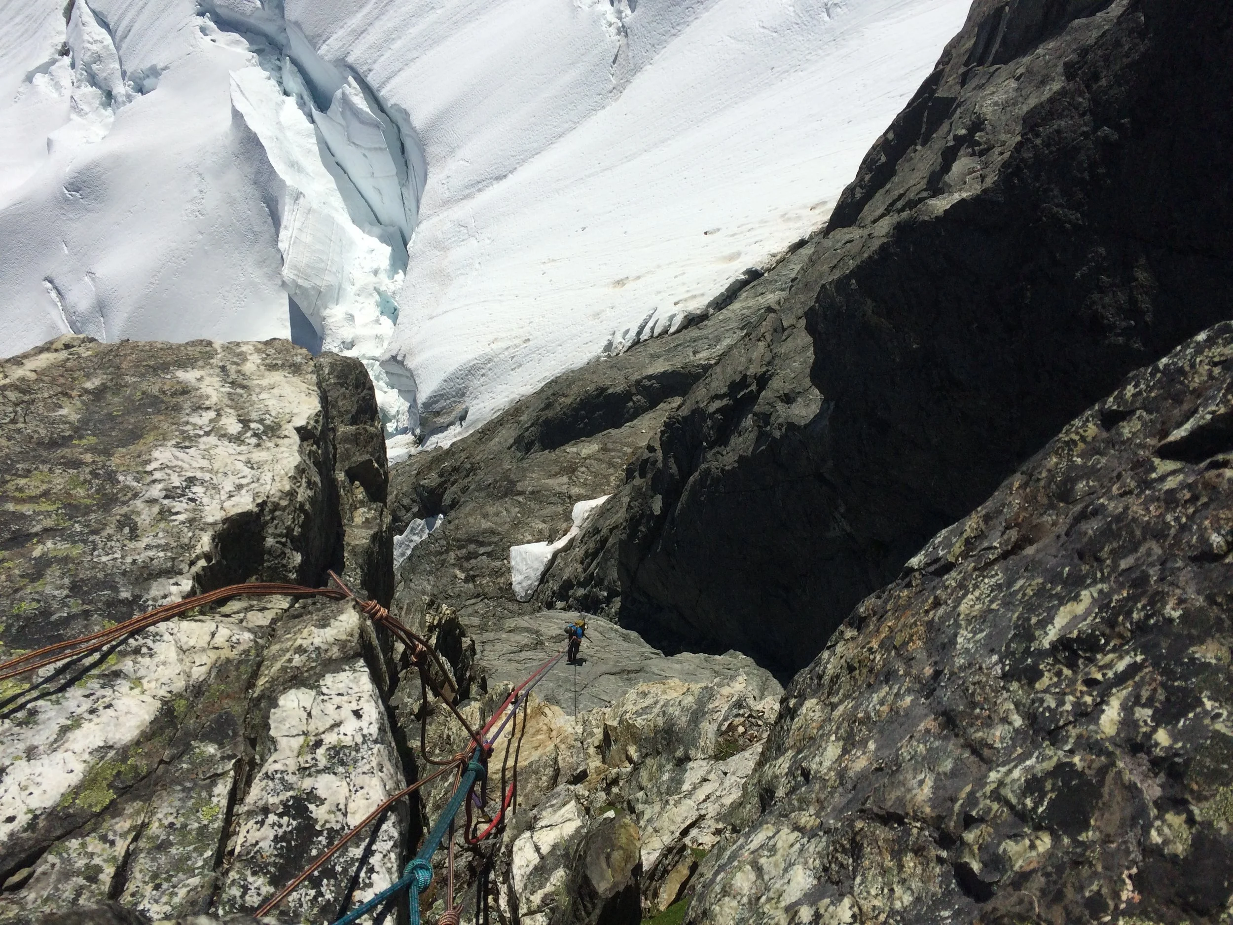 Rapelling off the summit of Mt. Tantalus