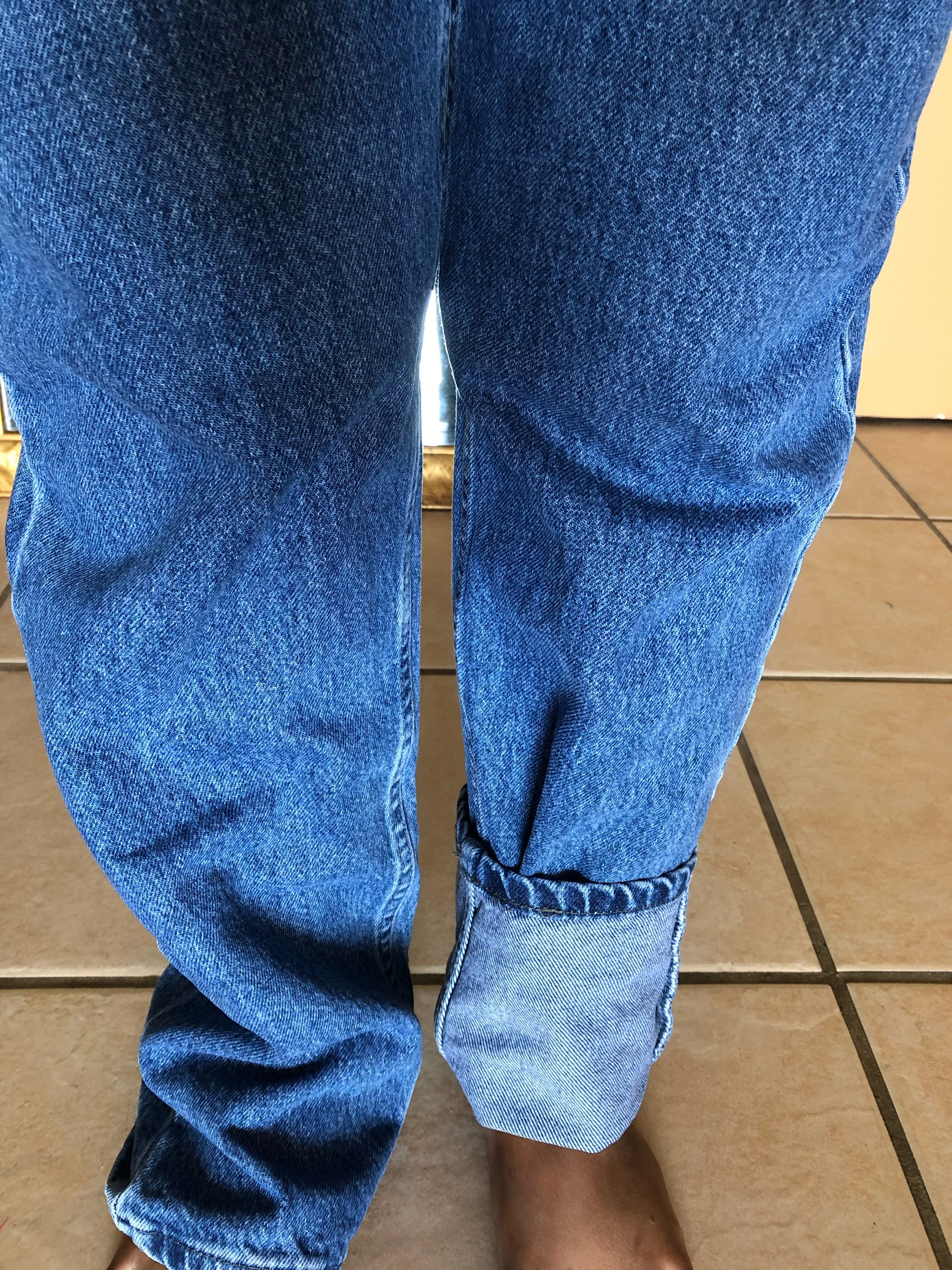 Here’s what the jeans look like before. I didn’t want to show my feet lest I give away these feet pics for free and then later want to make a career of sending feet pics.
