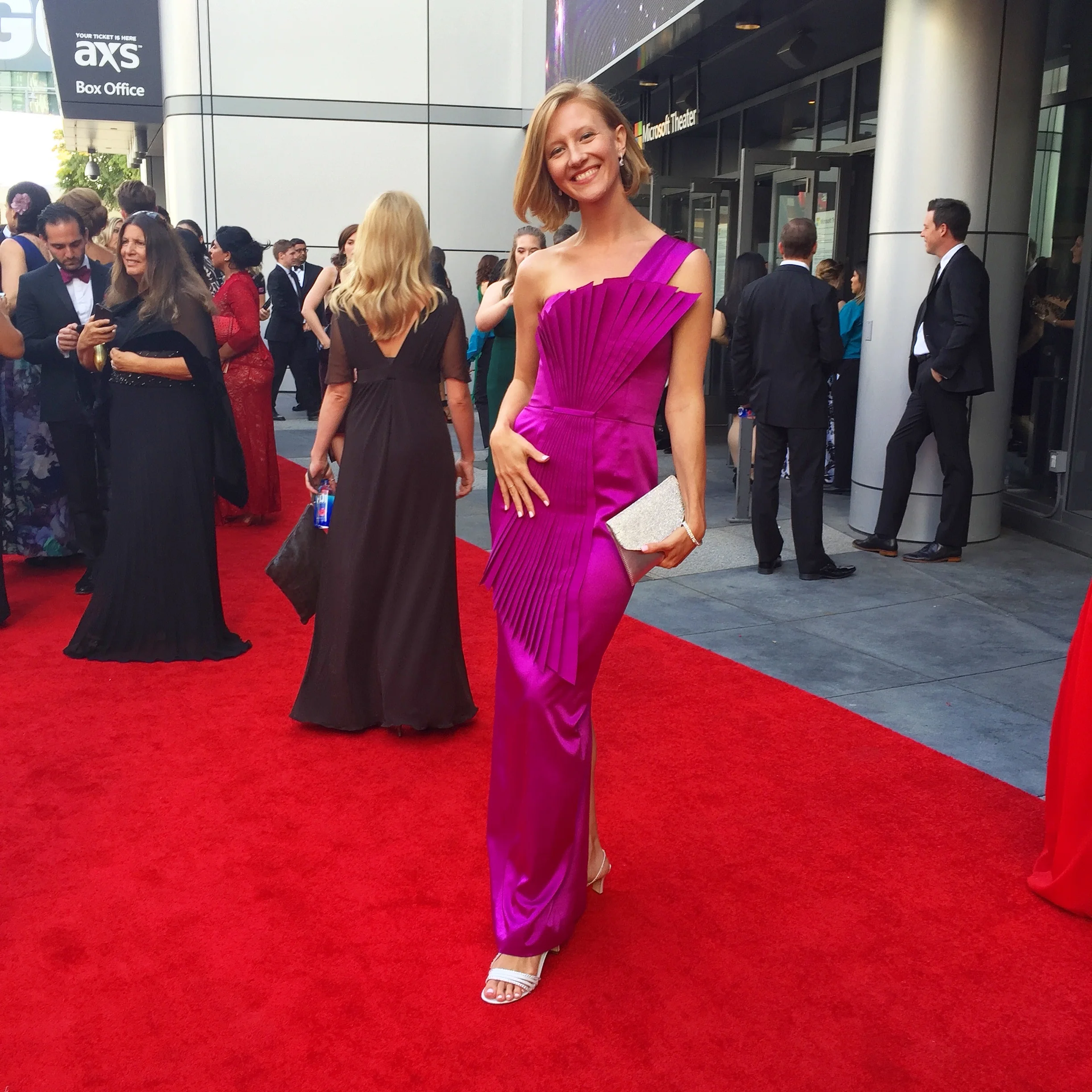The full view of my 2017 Emmys gown by Kristi Vosbeck .