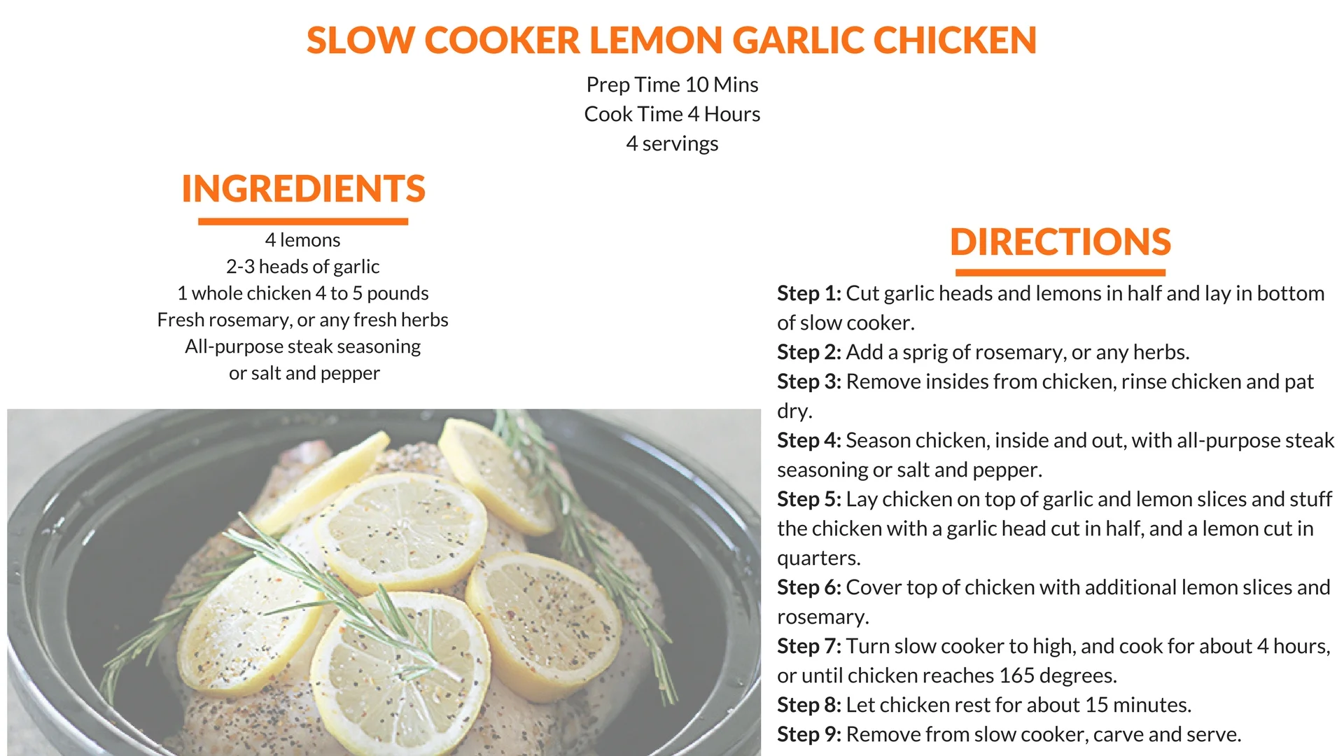 Slow Cooker Lemon Garlic Chicken