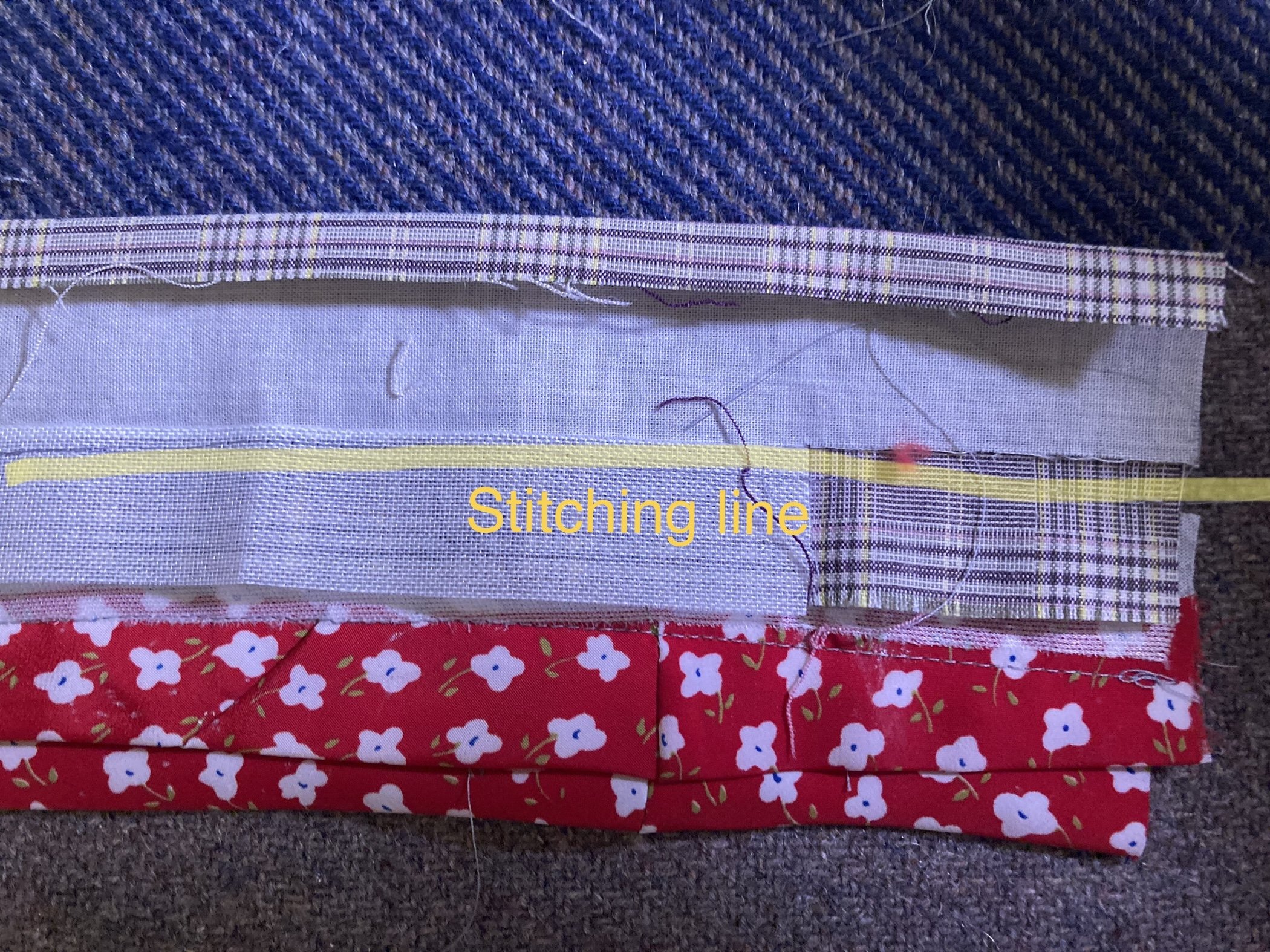 Wrong side waistband, stitching line roughly highlighted