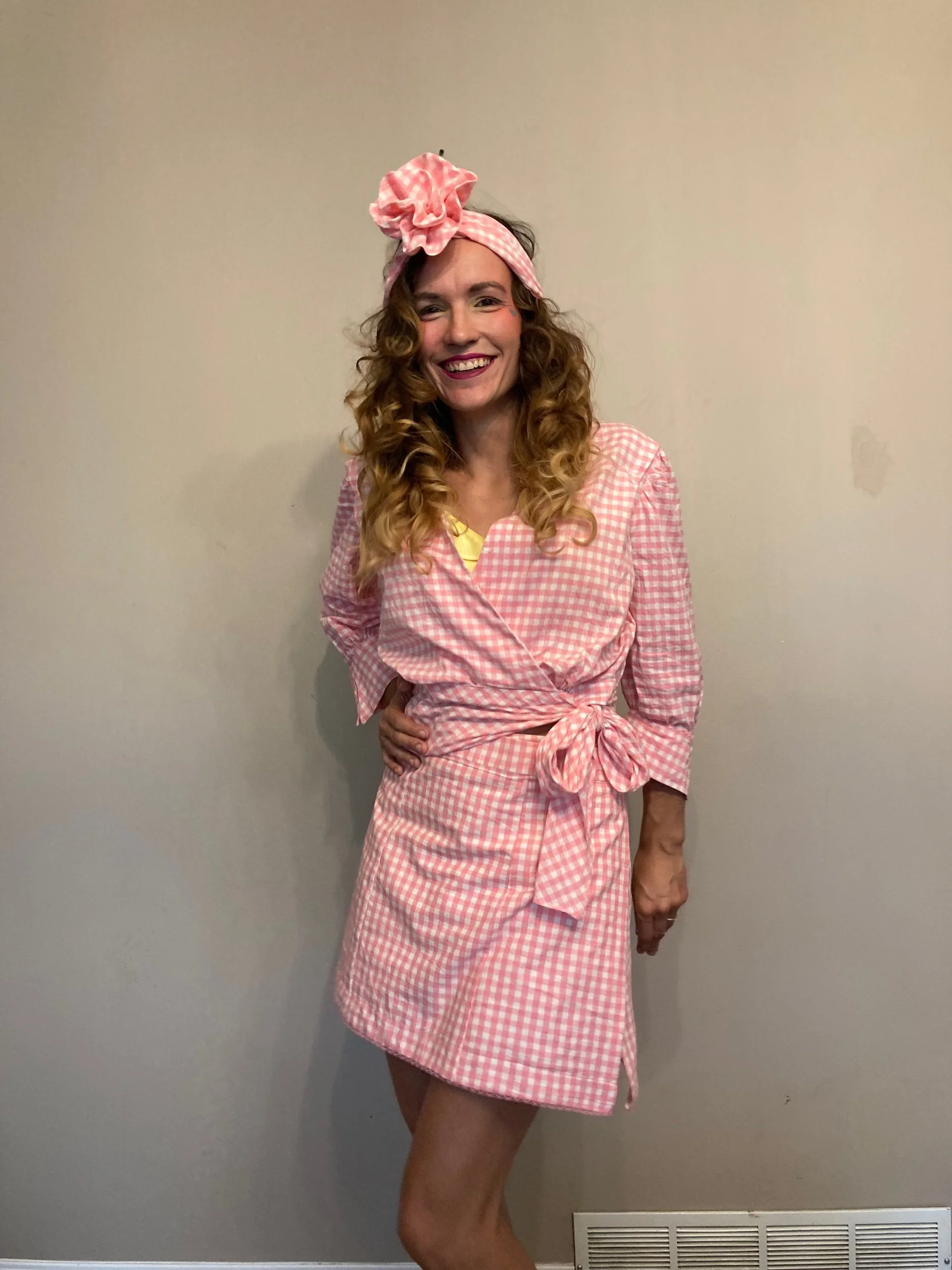 Pink Gingham: Zero waste skirt and flower headband