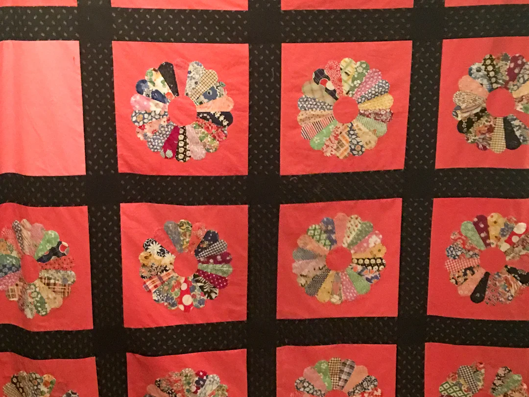 Antique Coral Dresden Plate Blocks with New Sashing via www.helloquilting.com