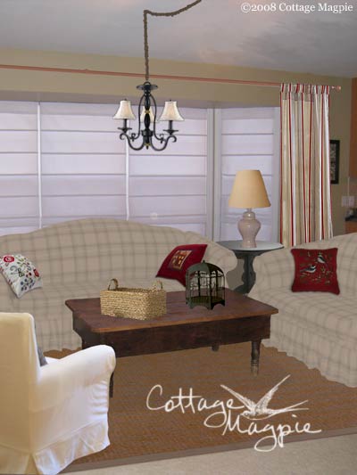 Traditional Family Room Bay Window Digital Makeover
