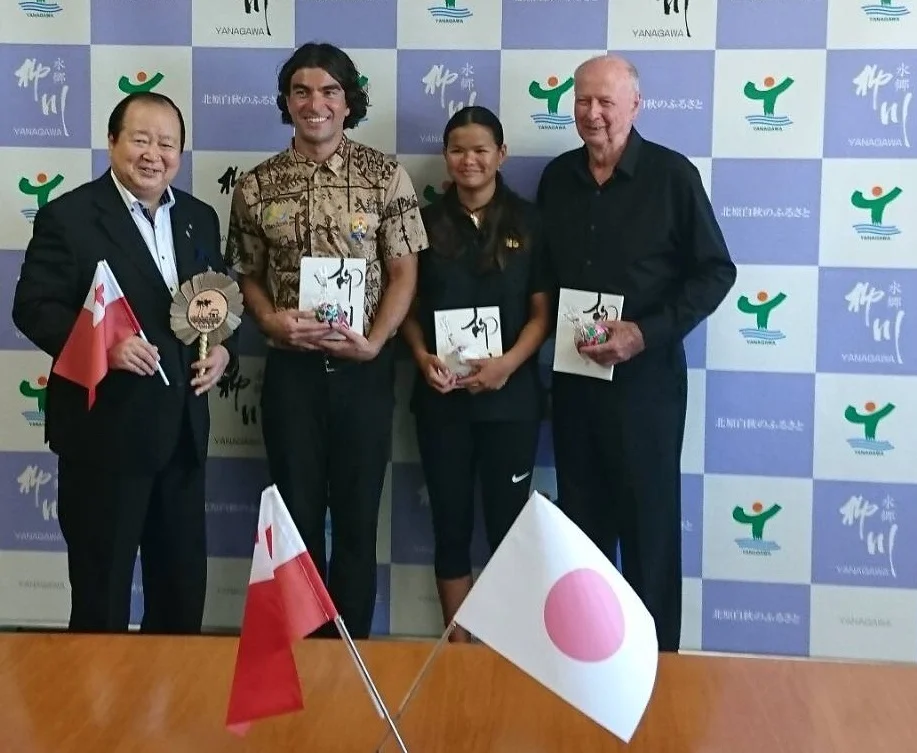 From left to right: Mayor of Yanagawa city, Kenji Kaneko, Me, Noelani Day, Don Cobb (Noelani’s Granfather and chaperone)