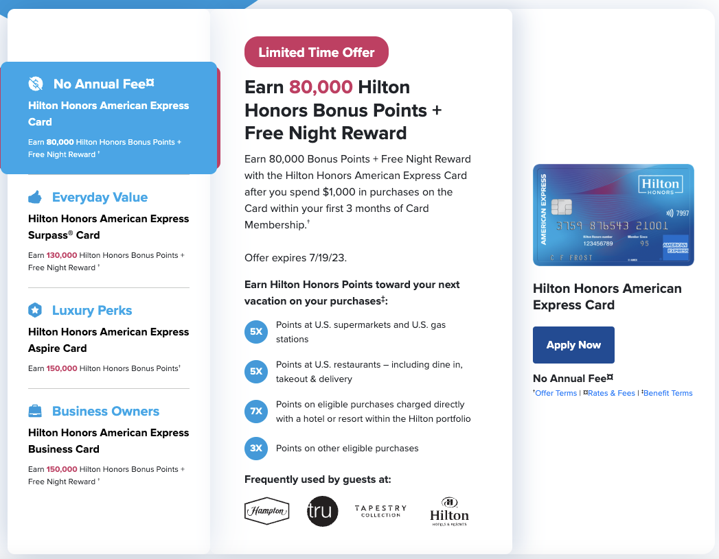 Amex Hilton系列信用卡全线开卡送免房券!(7.19到期)