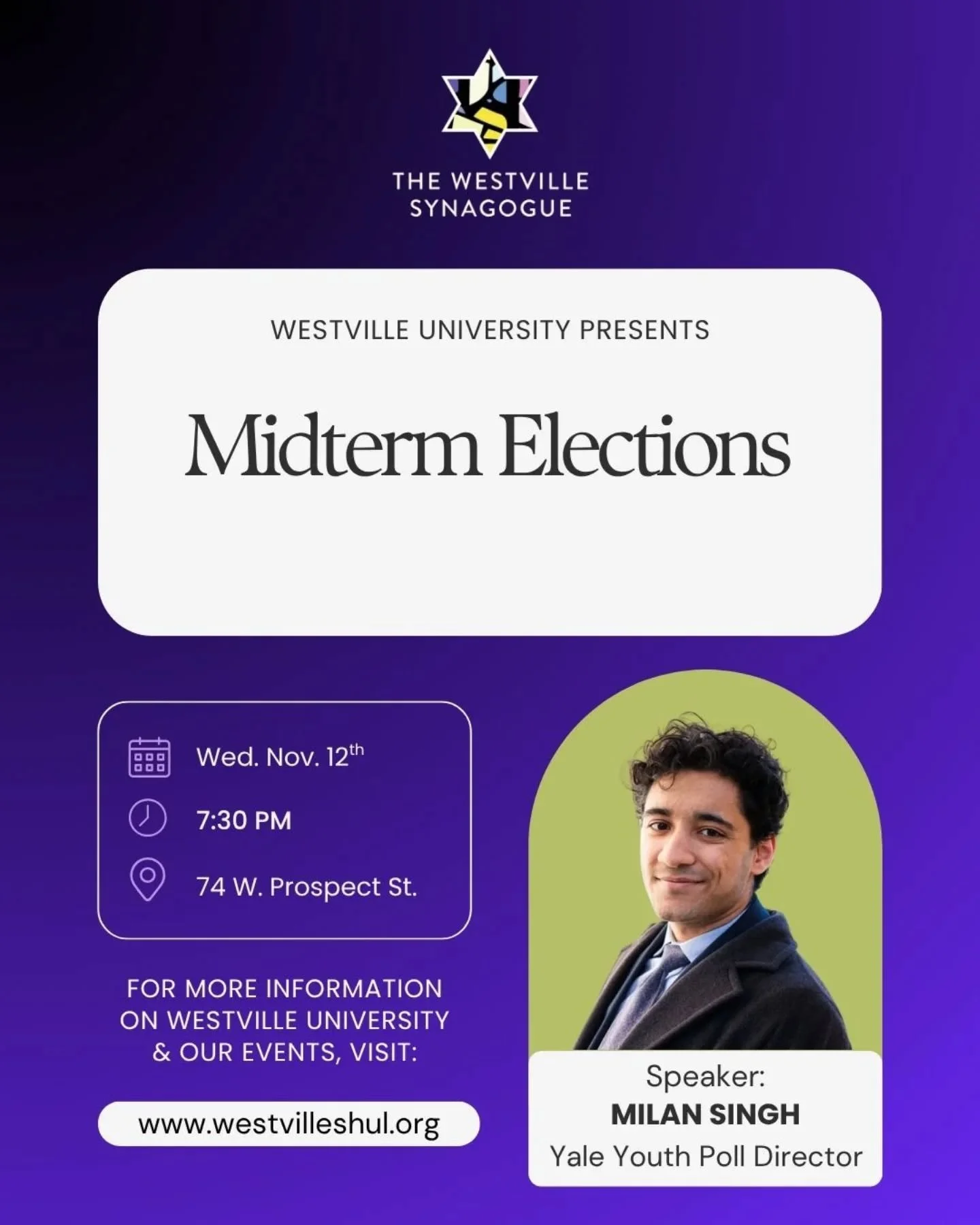 Next week Westville University will host a talk about the recent midterm elections -- you won't want to miss it! 

#westvillesynagogue #westville #newhaven #jewishcommunity #jewishlife #midterms #election