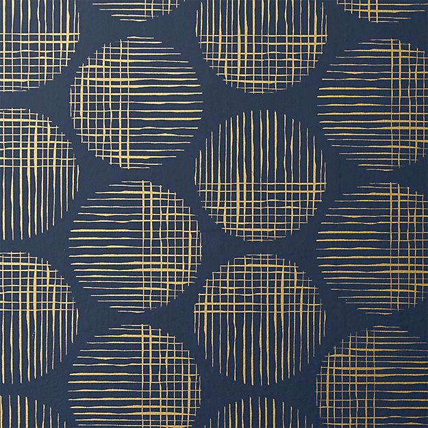 Cross Hatch Circles Gold and Navy Traditional Paste Wallpaper
