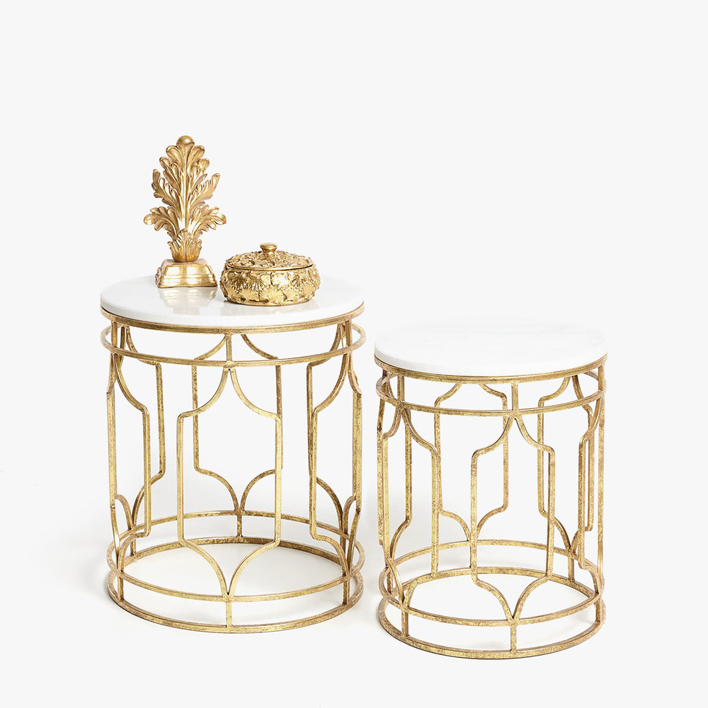 Nested Marble Tables with Gold Metal Legs
