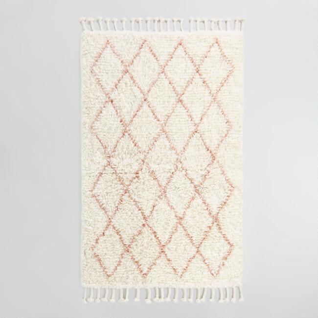 Blush Moroccan Style Trellis Wool Shag Azize Area Rug