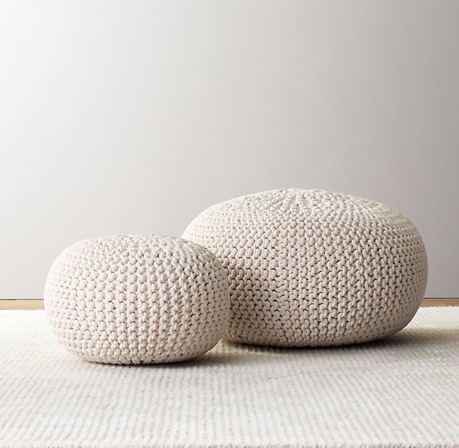 Knit Cotton Round Pouf - Natural