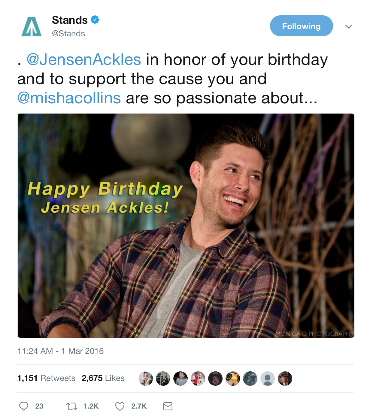 Creation Stands - Twitter - Jensen Ackles Birthday Message