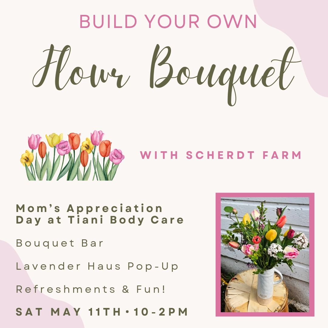 This Saturday!! 💐 Build your own flower bouquet with @scherdtfarm, meet April from @lavenderhausherbs, enjoy refreshments on us, and find fun giveaways. 

Bring your mom, sisters, friends, or kids, and let your creativity flow. ✨️ You can build bouq