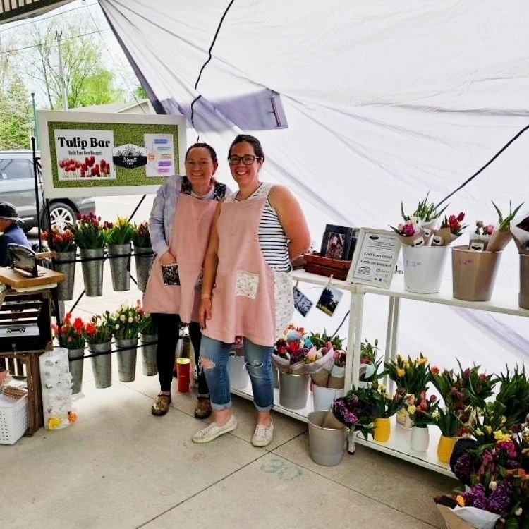 Meet Kim &amp; Sarah from @scherdtfarm! These two are SO FUN and will be at Tiani THIS Saturday with a bouquet bar. 💐💐 

We are seriously so excited!! They are both moms, manage a 4th generation farm in Dexter, know our community, and grow beautifu