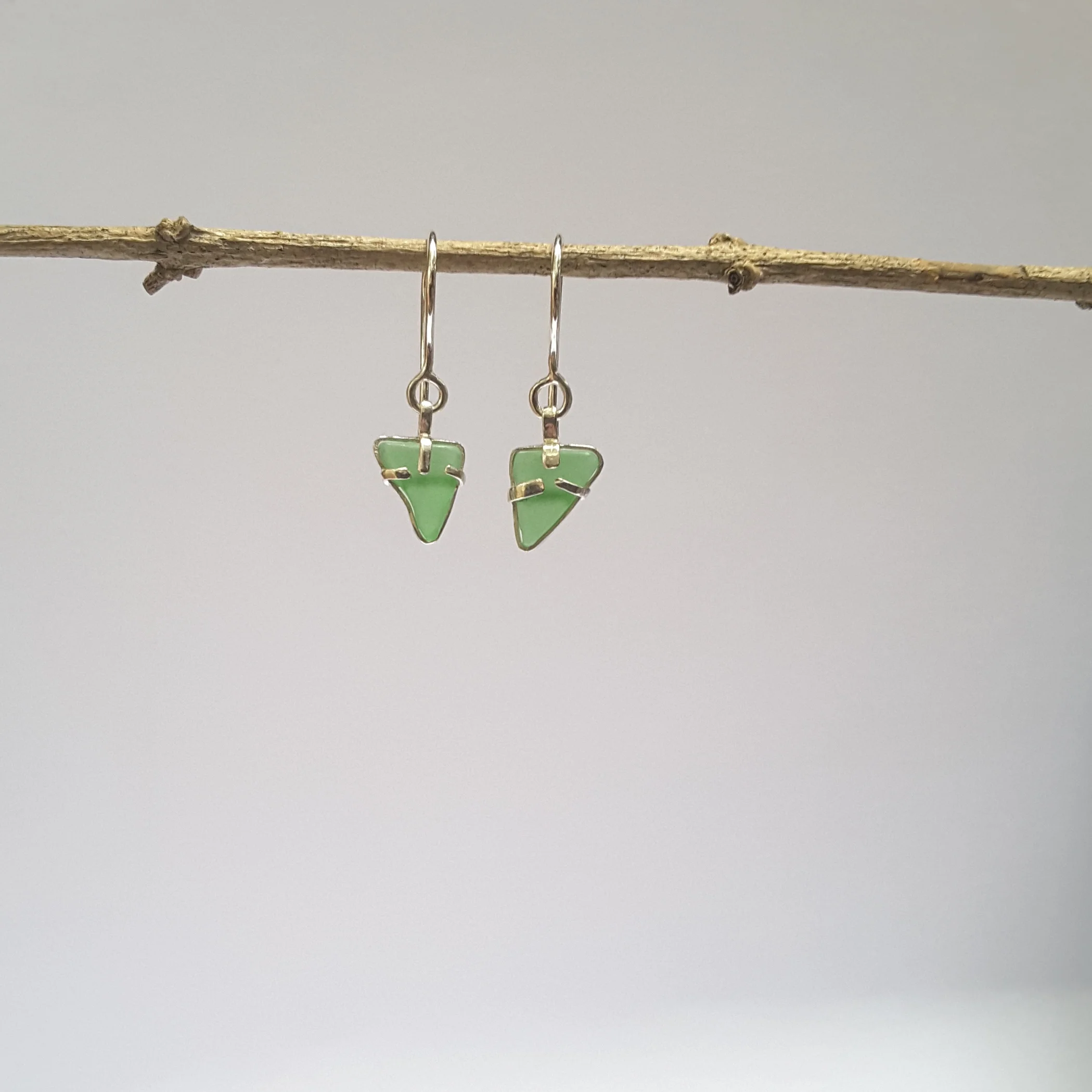 Green Sea Glass Earrings 
