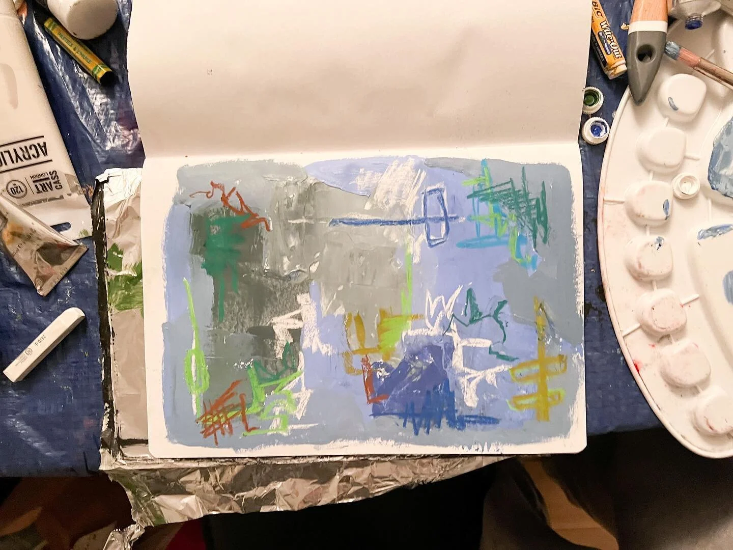 Acrylic and chalk on paper