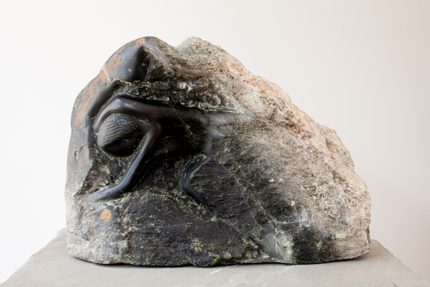 Ahuva Zeloof, Fossil 1 Wind, 2017, Black Steatite, 38 x 47 x 20, Photo by Lydia Goldblatt 