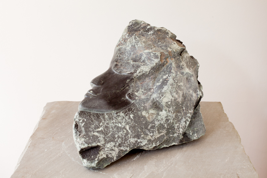 Ahuva Zeloof, Fossil 2 Head, 2071, Black Steatite, 27 x 35 x 36, Photo by Lydia Goldblatt 