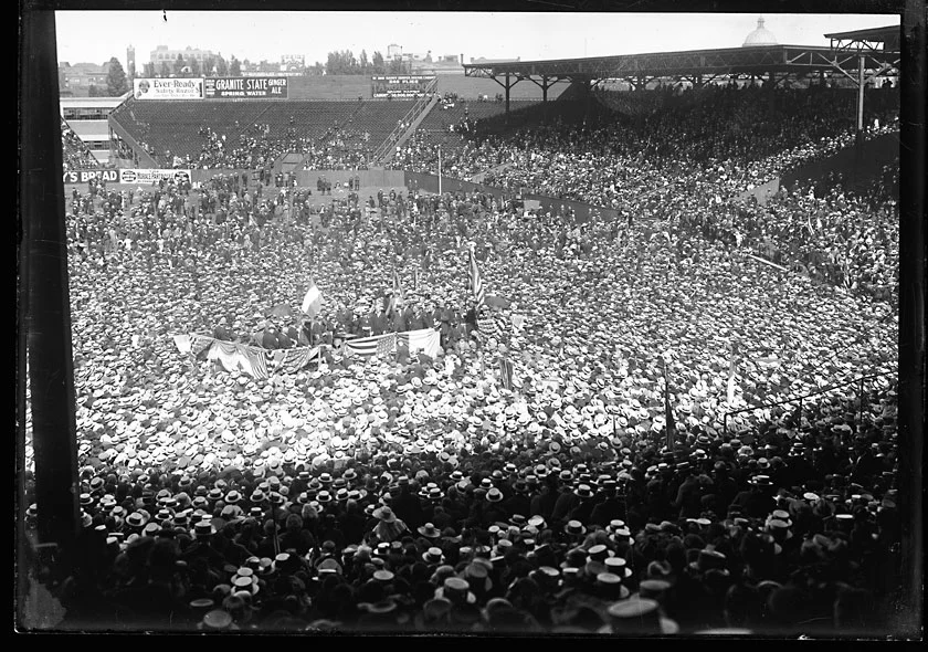  Eamon De Valera speaking to a crowd of over 50,000 people at a rally in Fenway Park, home of the Boston Red Sox baseball.