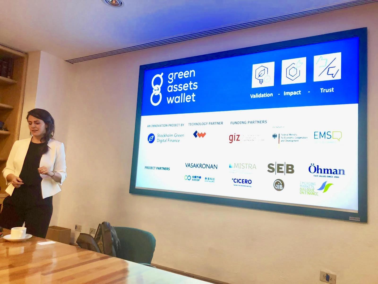 Sophie Dejonckheere, Senior Climate Finance Adviser at CICERO, presenting on the GAW to members of the ABM.