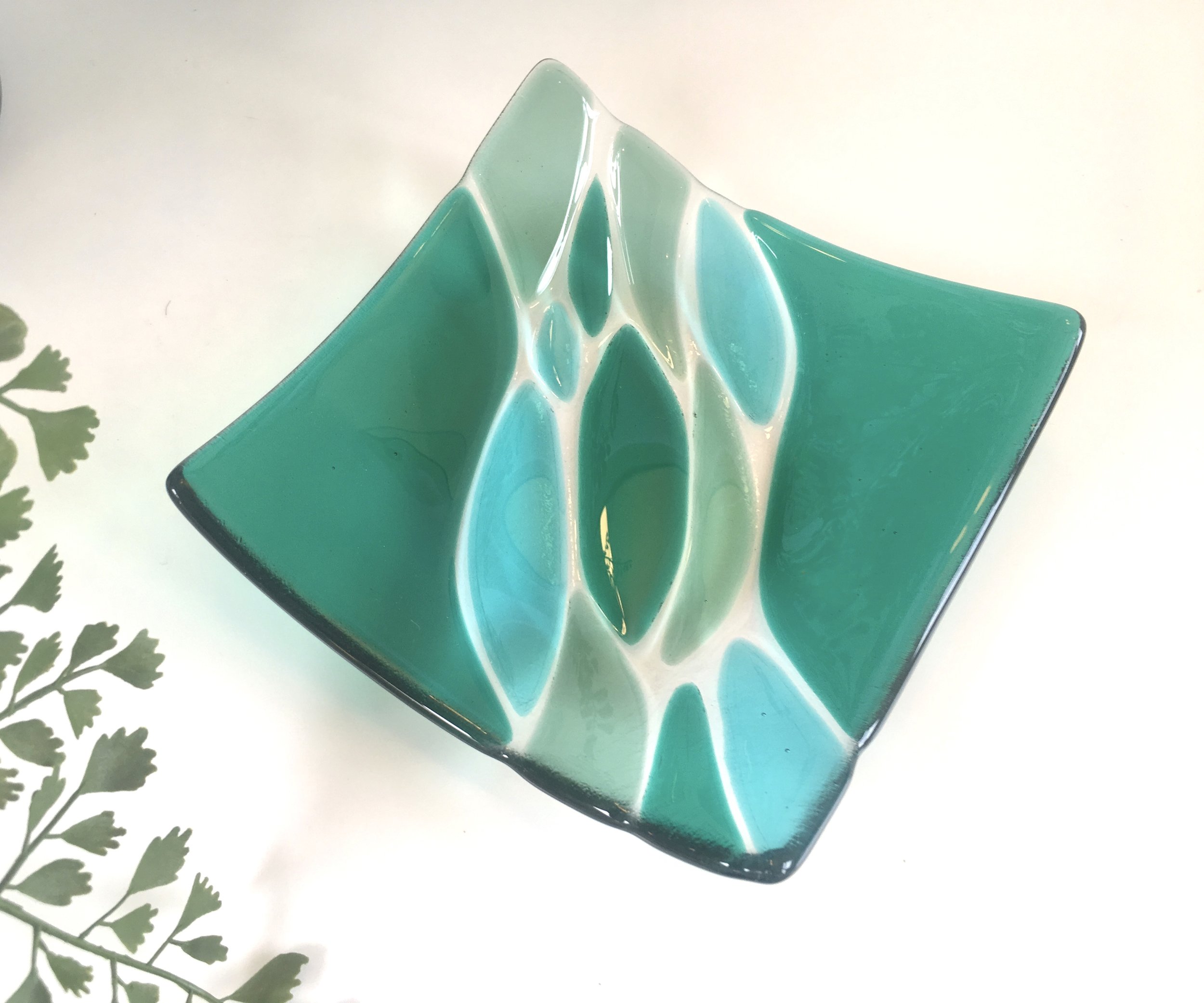 Wavy dish in teal and blues
