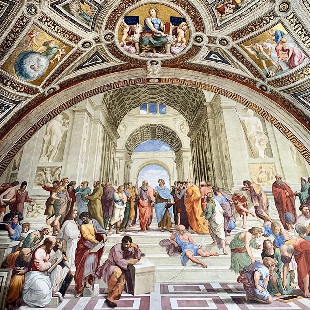 No social distancing in Raphael&rsquo;s &lsquo;School of Athens&rsquo;. And no effort needed by us to avoid crowds in the Vatican Museums this morning. After a leisurely breakfast in the Pinecone Courtyard, we wandered through the Museums, seeing les