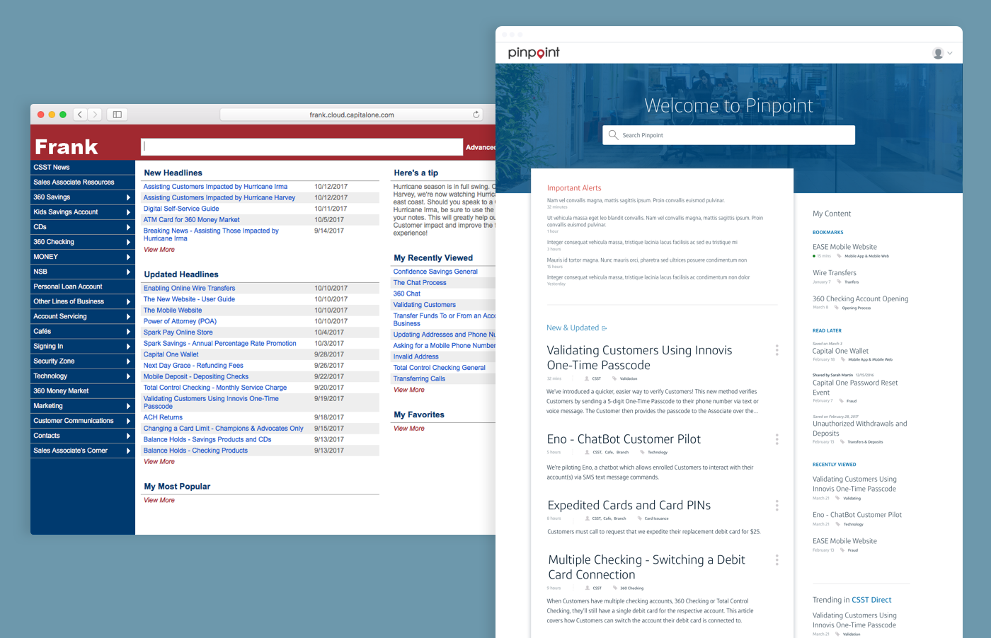 For comparison, Frank is the CMS Pinpoint replaced