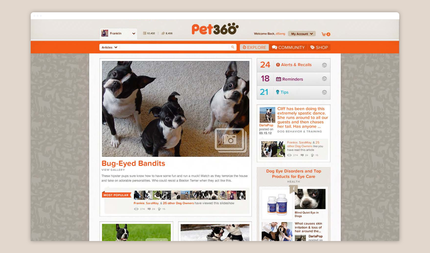 The Explore area of the experience was a playground for our users to skim content, products and community topics through a personalized feed.