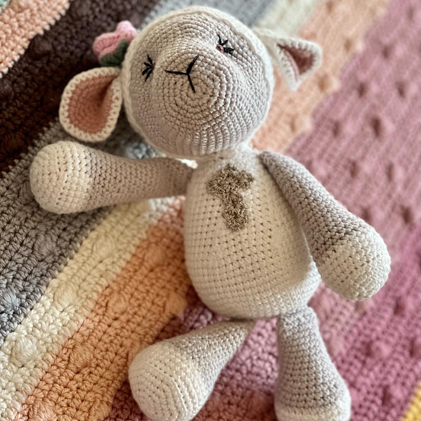 Crocheted a lamb for a close family friend&rsquo;s daughter who was Baptized today.