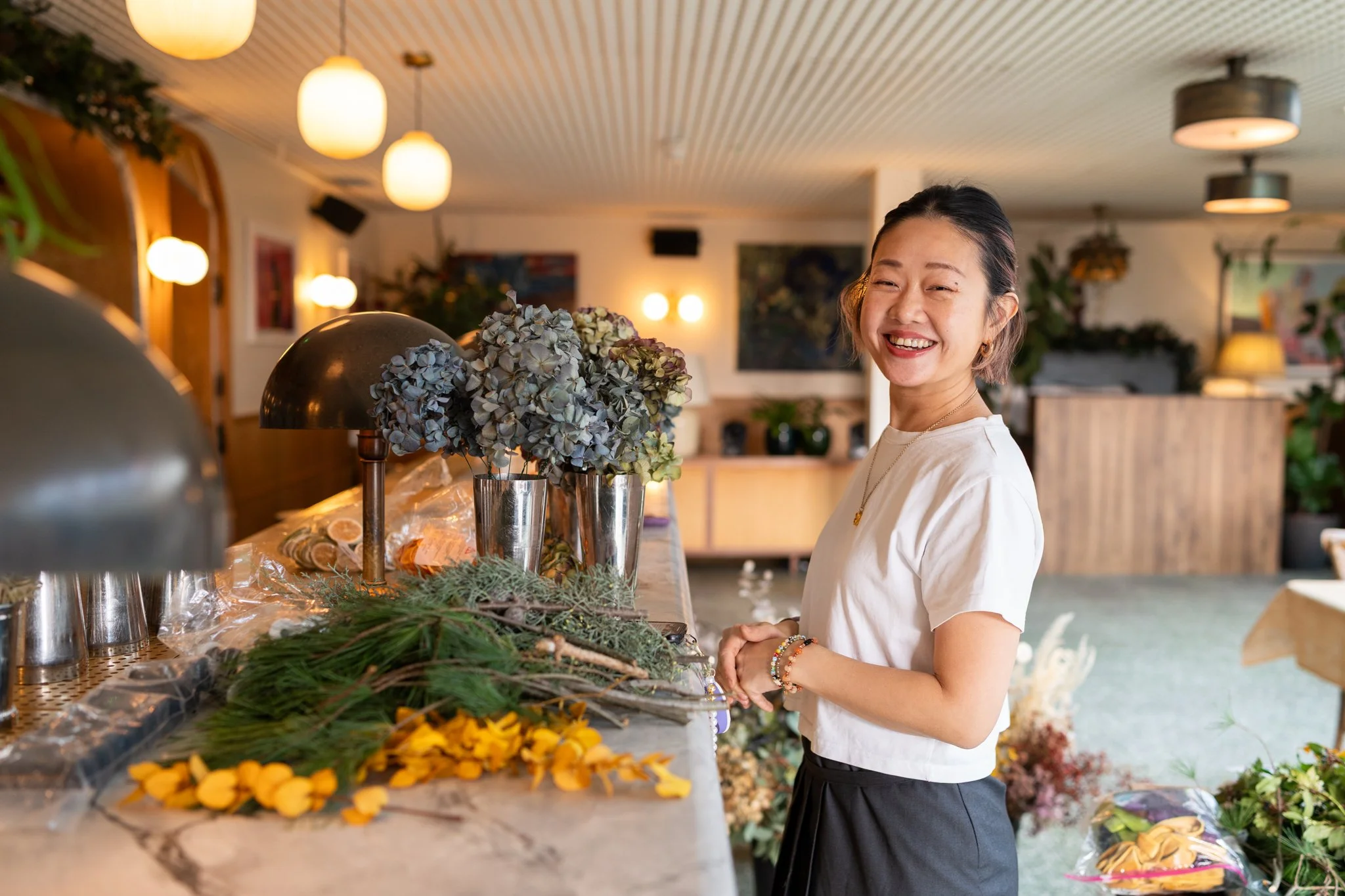 Ann Lai of Double Happiness Studio teaching wreath making workshop at Shoreditch House